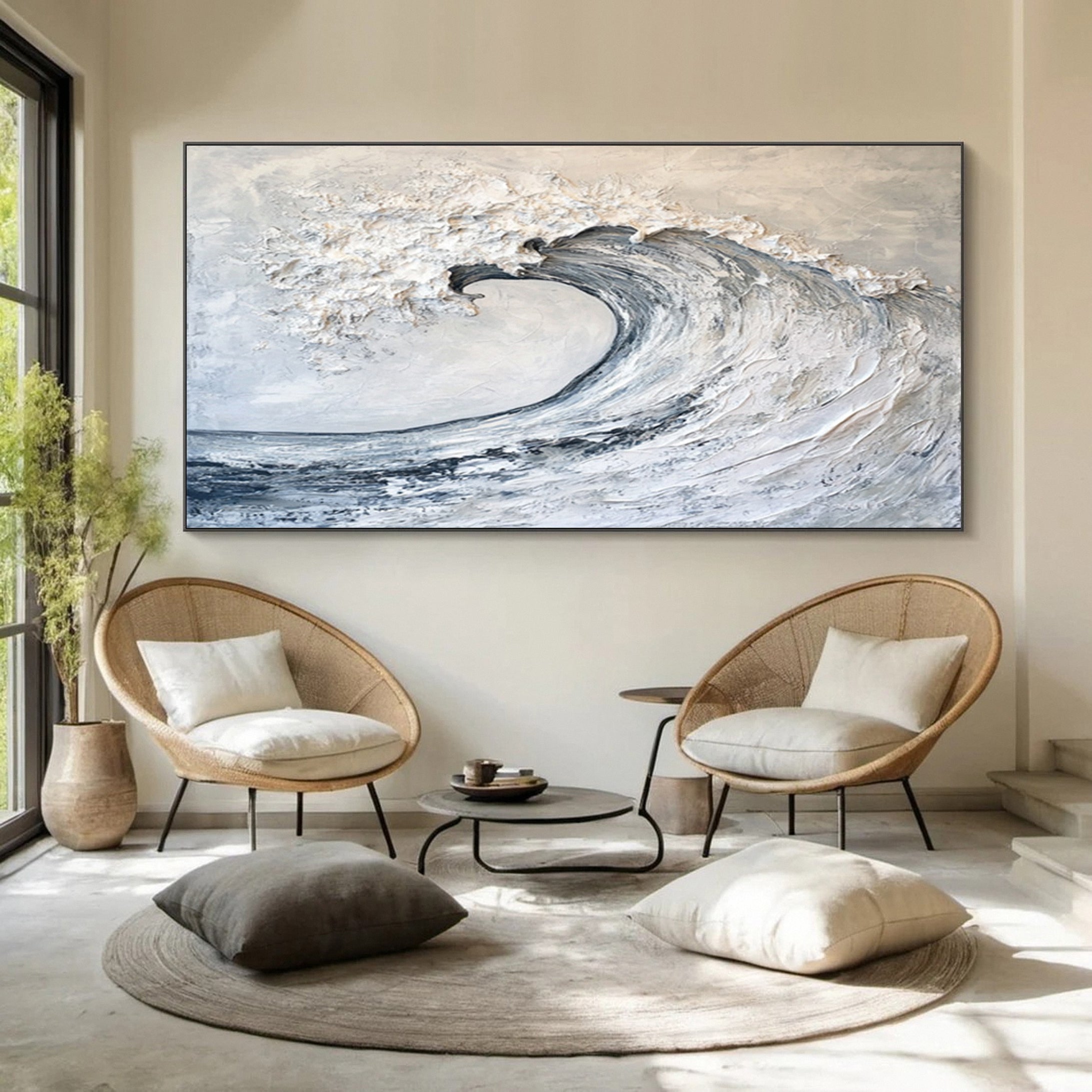 Large Abstract Sea Waves Artwork for Contemporary Wall Decor #OP 016