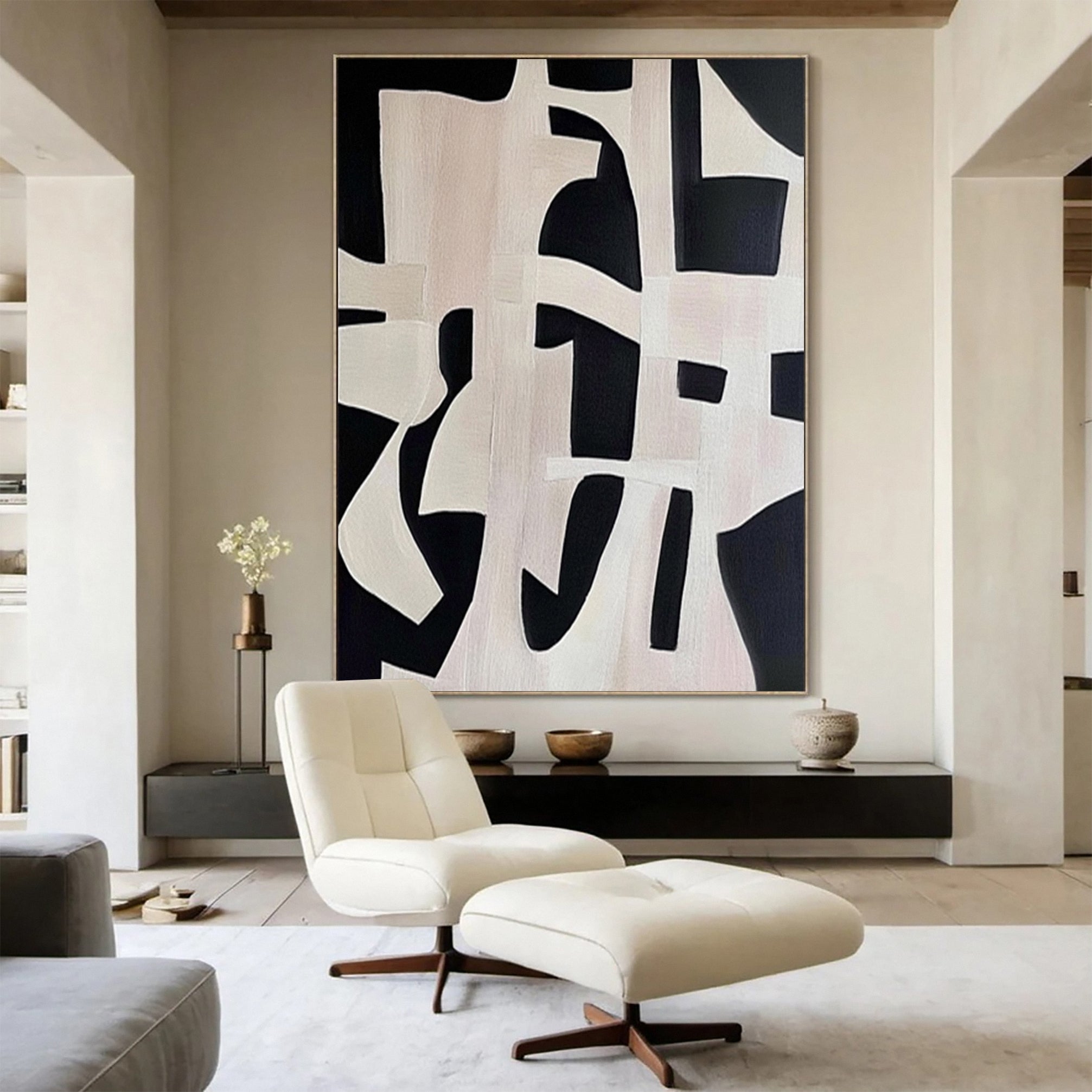 Monochrome Geometry Modern Art Canvas #BWA 017