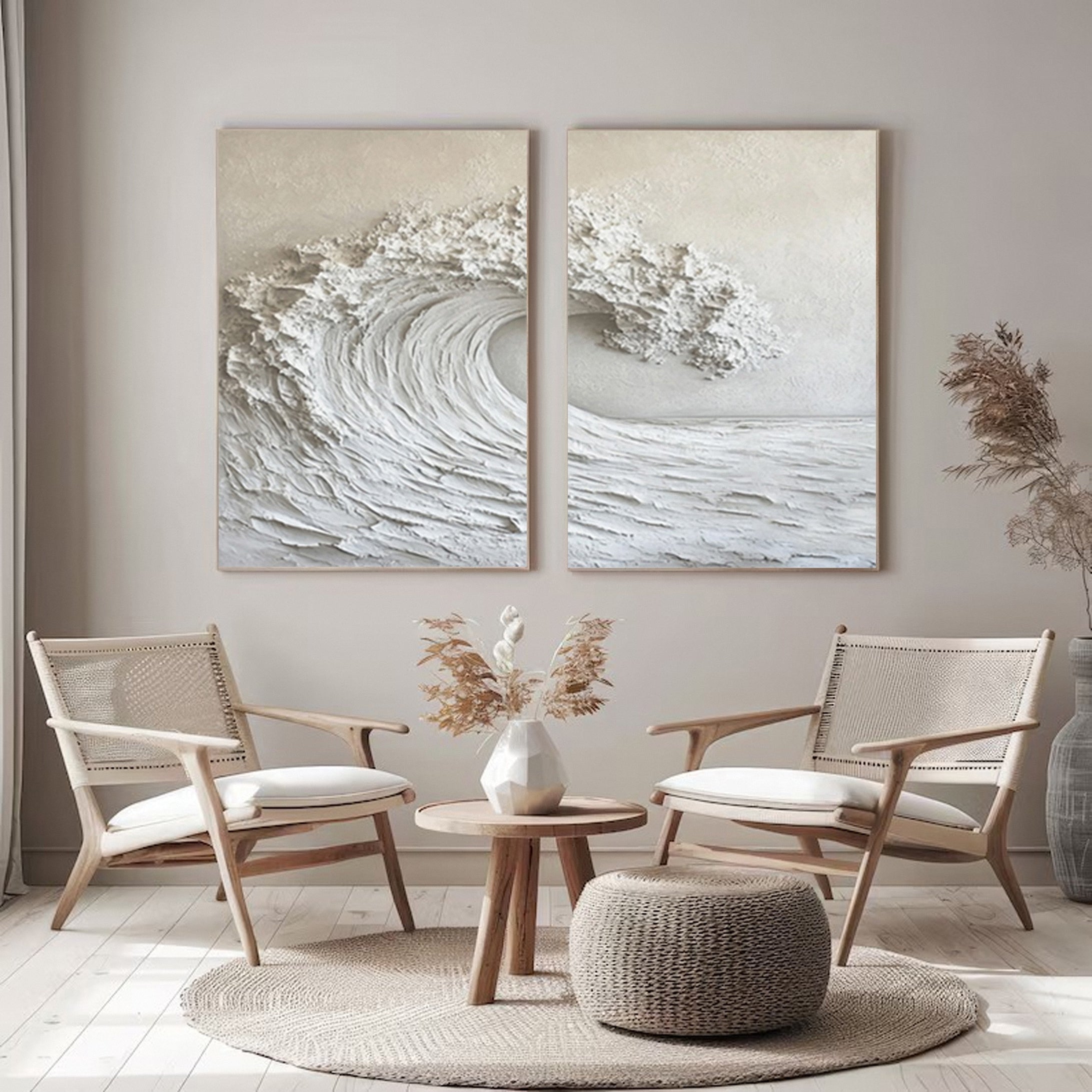 Modern Maritime Canvas Luxurious Textured Ocean Waves Art Set Of 2 #BBS 028