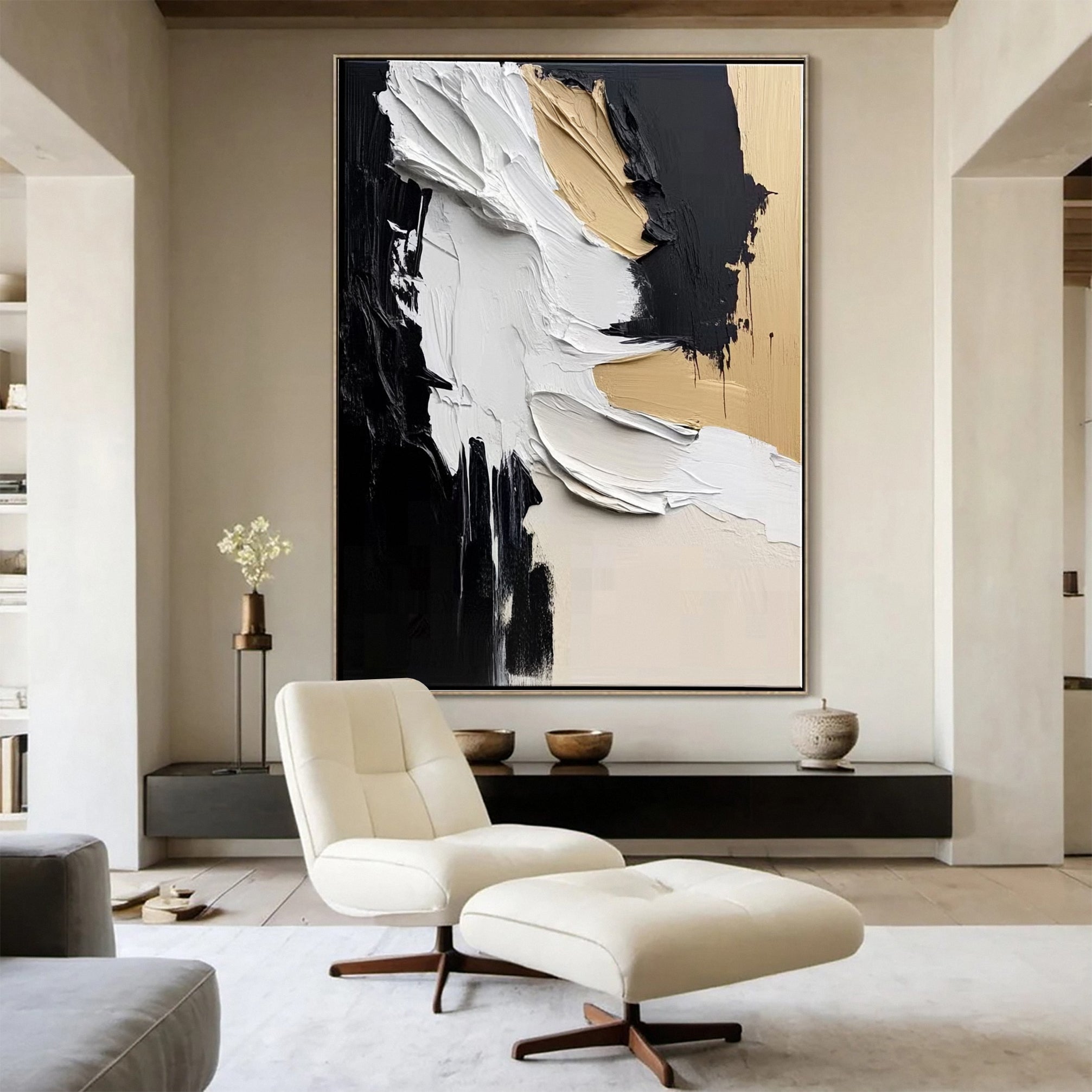 Modern Art Canvas Bold Textures and Metallic Gold Accents #BBM 063