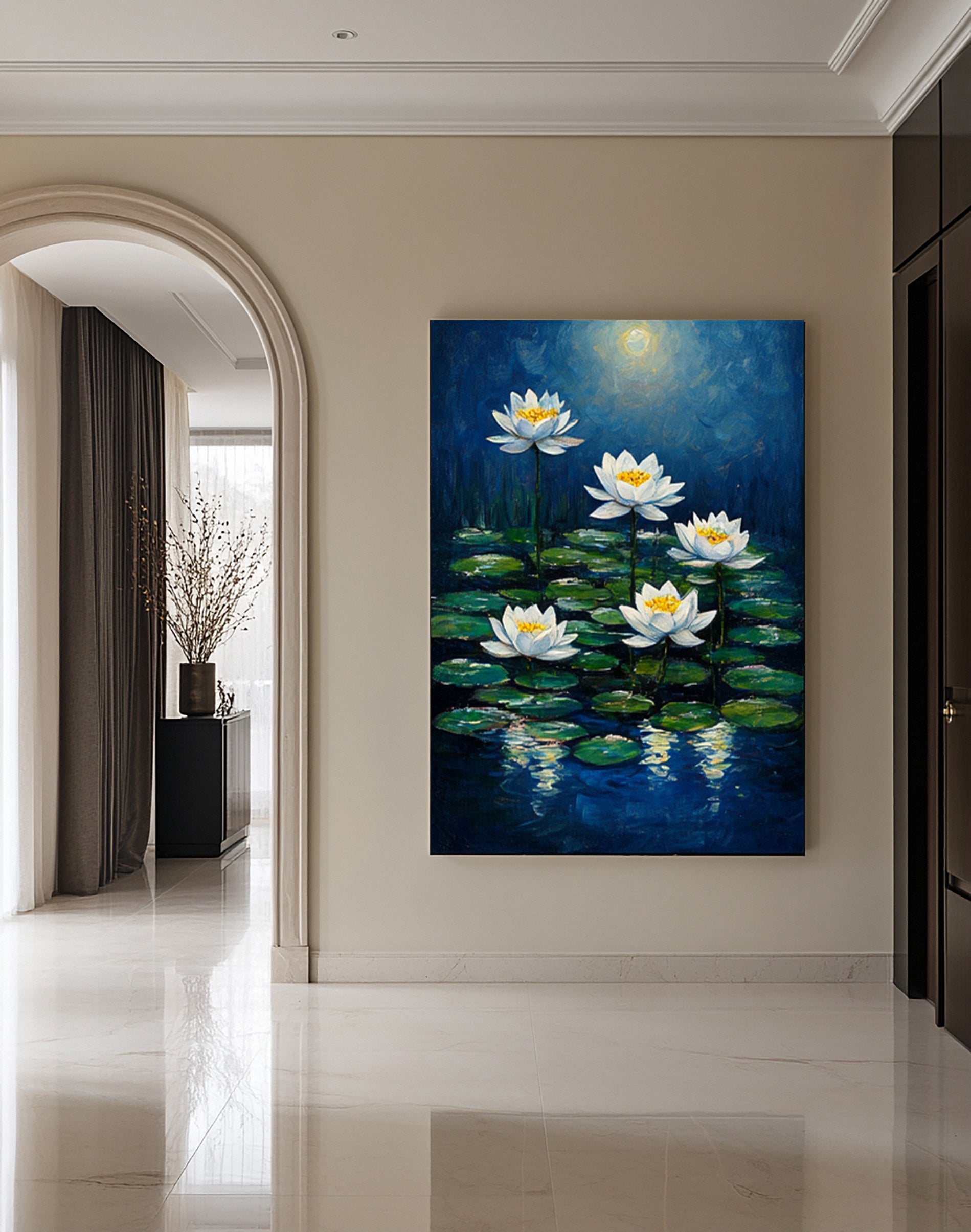 Modern Painting Recalling Monet's Serene Water Lily Scenes #BGA 363