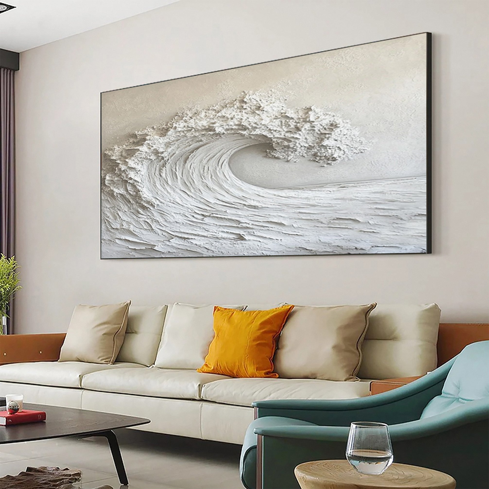 Large Textured Ocean Wave Wall Art for Living Room Decor #BBM 061