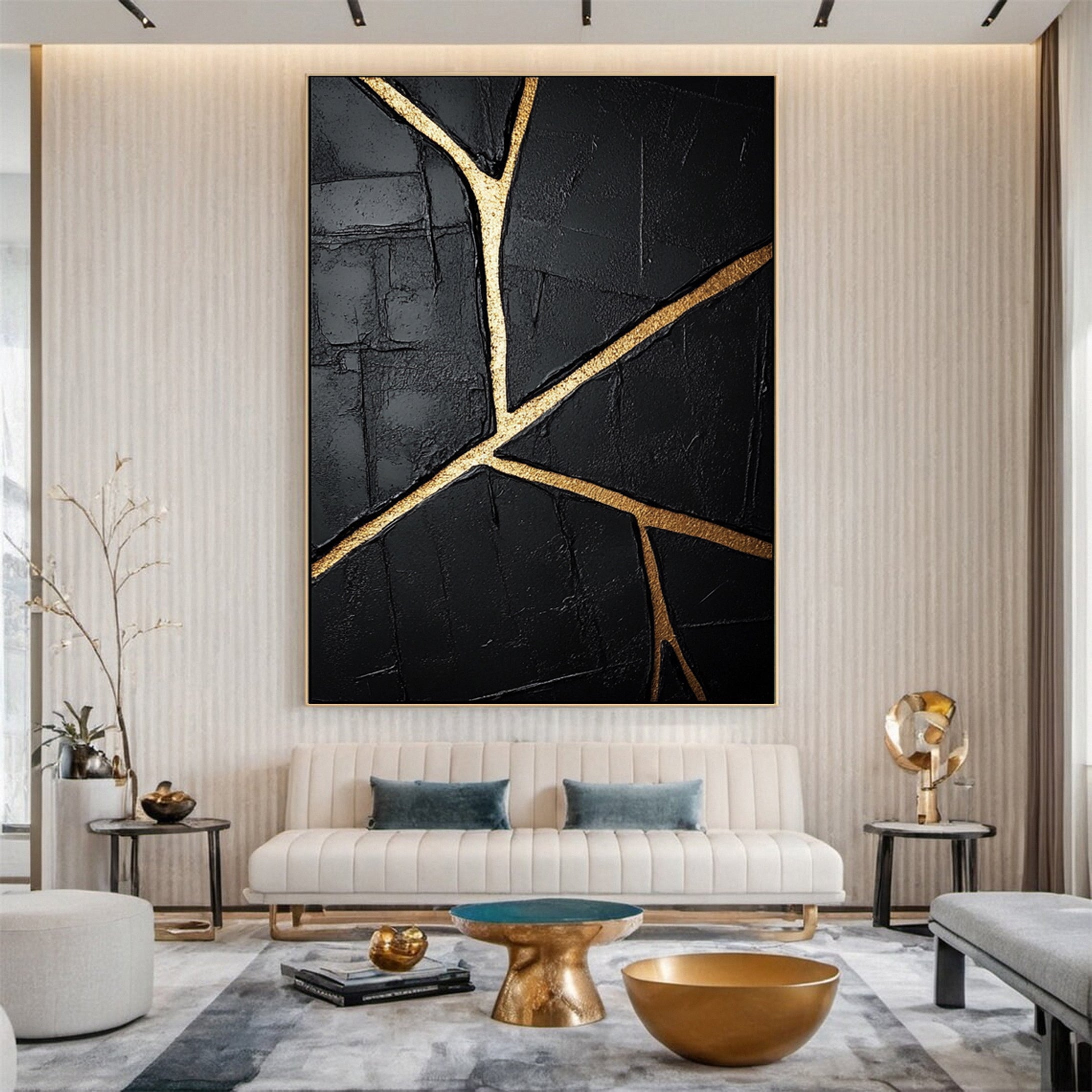 Luxury Textured Wall Art in Black and Gold for Upscale Interior Design #BM 110