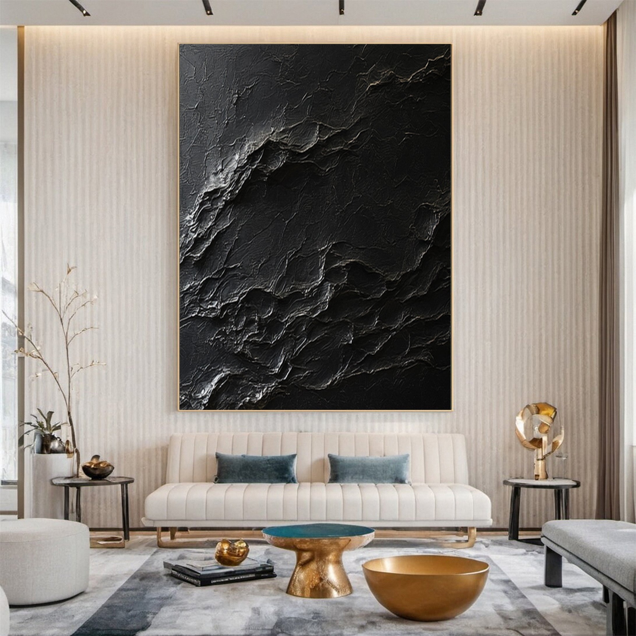 Monochrome Elegance Textured Black Abstract Wall Art #BM 120