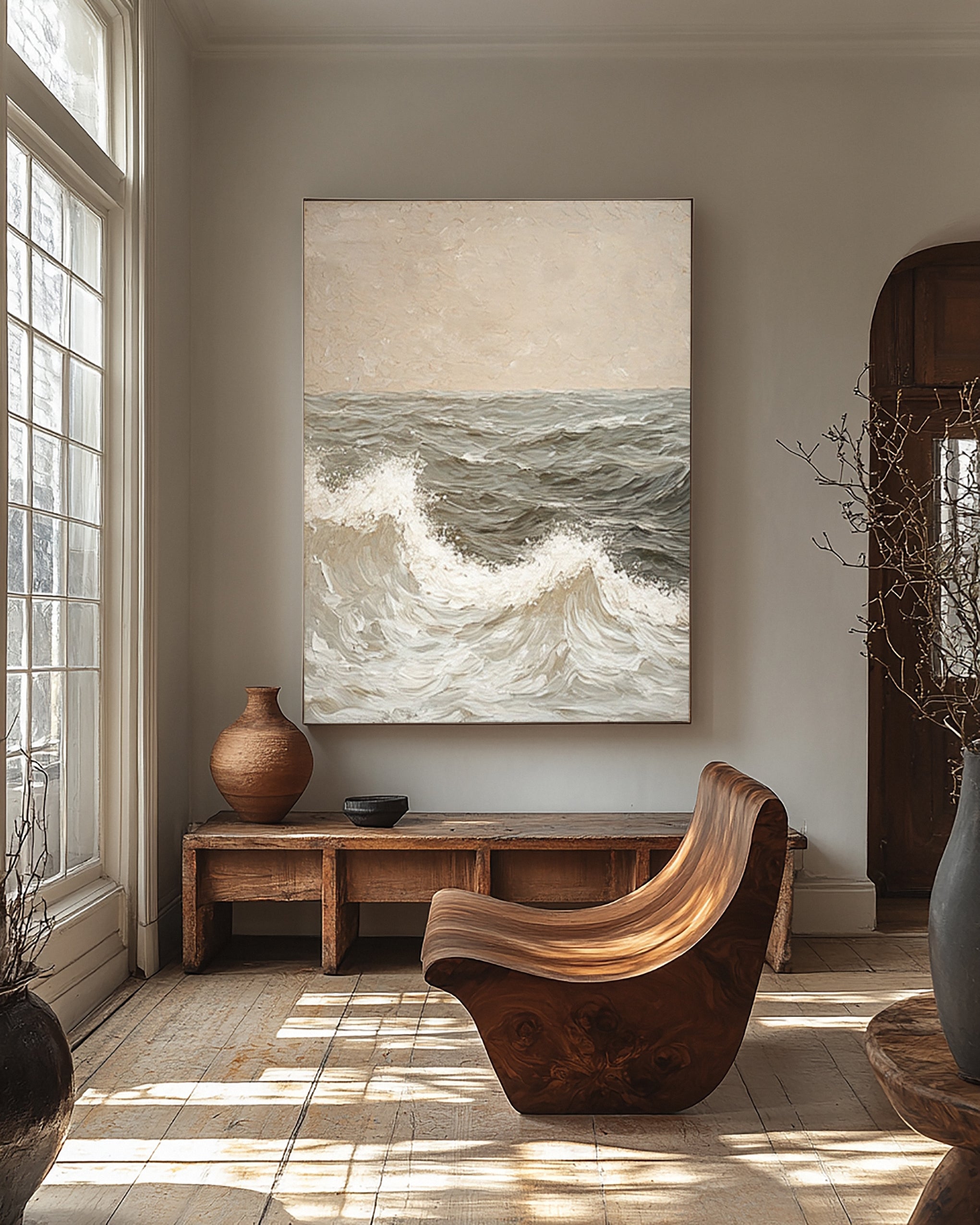 Modern Abstract Seascape with Gentle Waves and Neutral Sky #BGA 338