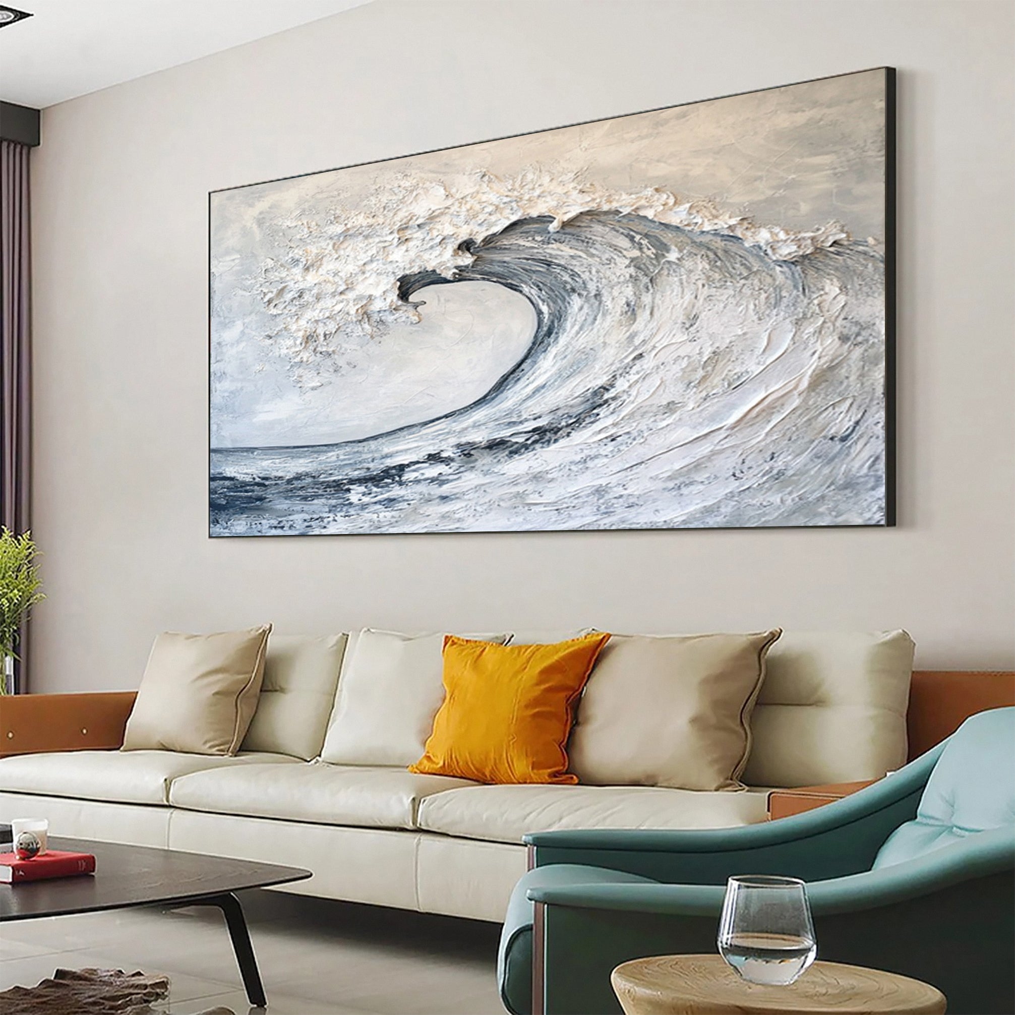 Large Abstract Sea Waves Artwork for Contemporary Wall Decor #OP 016