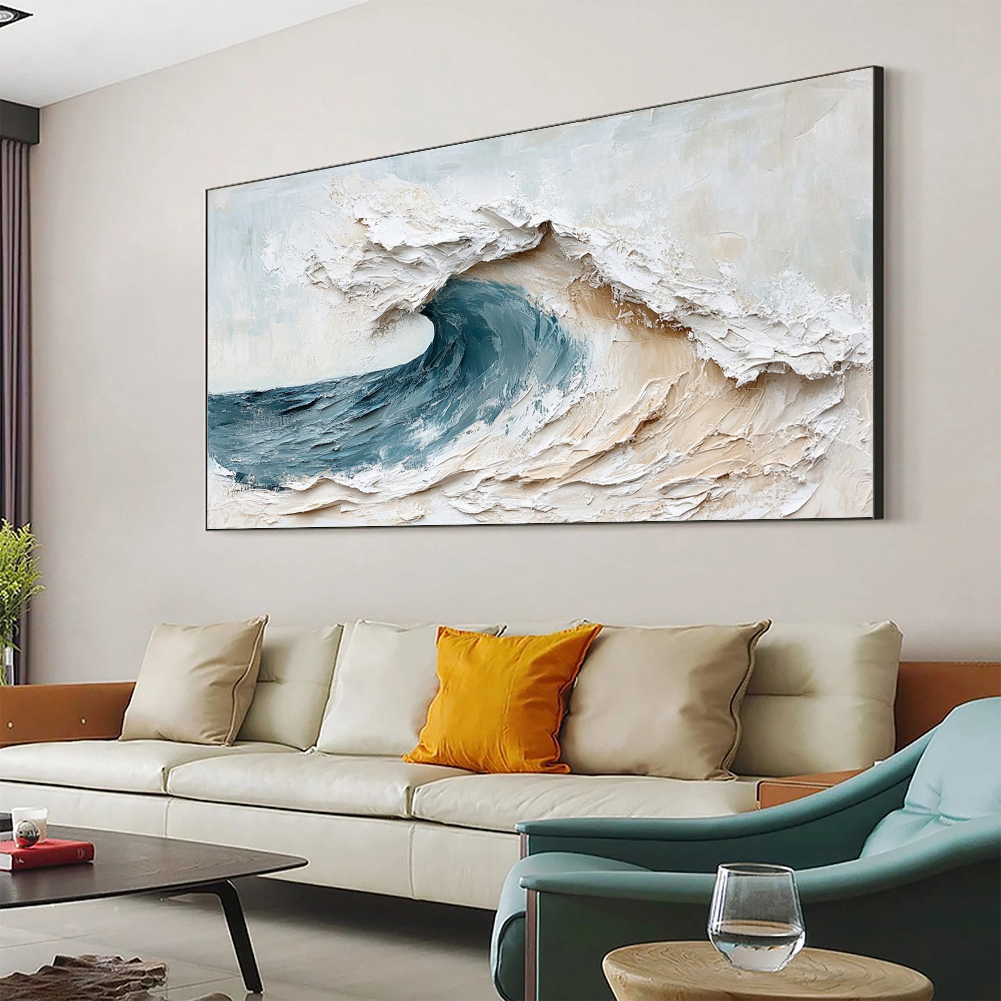 Large Abstract Seascape Canvas Textured Waves for Elegant Interiors #OP 031