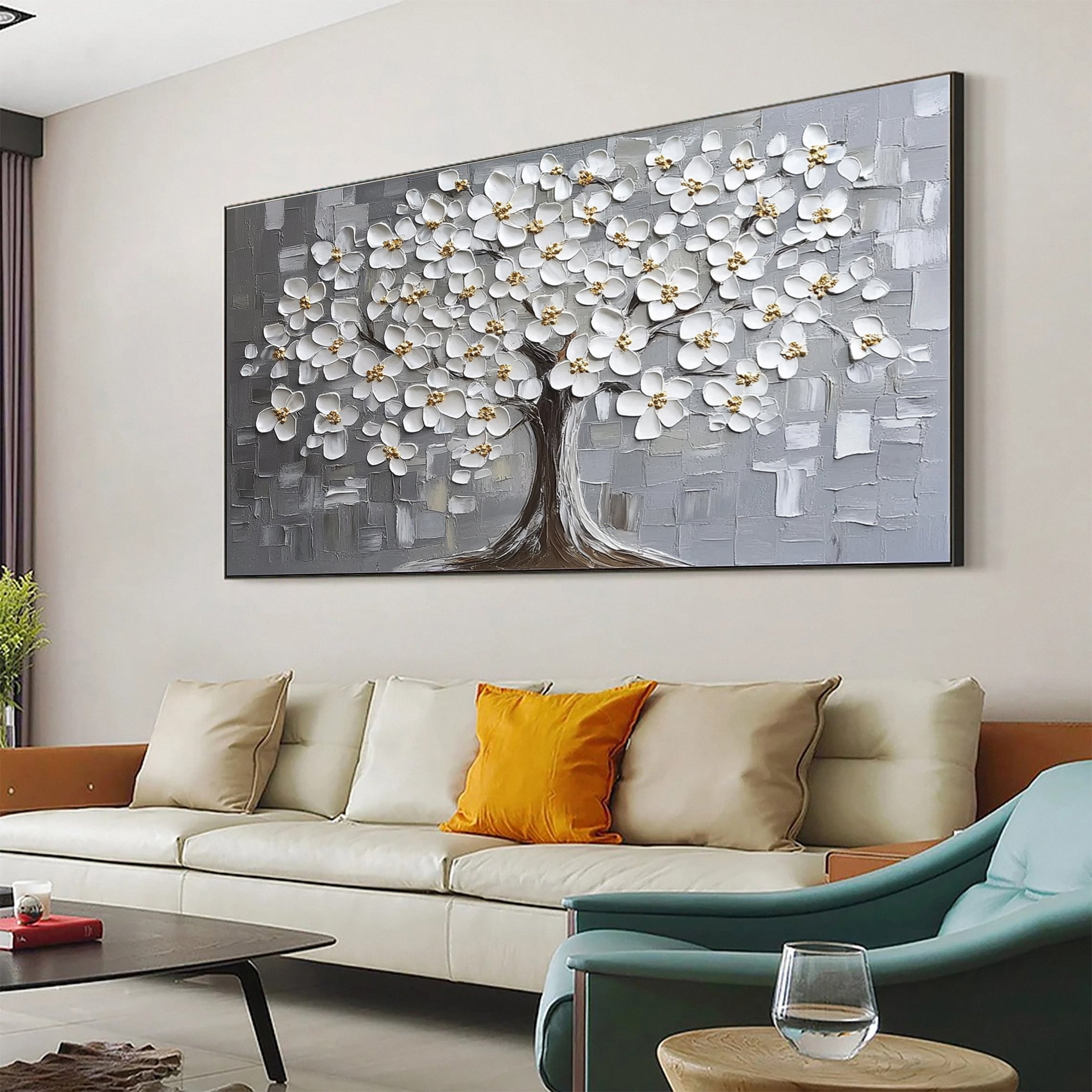 Luxurious Silver Tree Canvas Print Tranquil Home Art #CAP 036