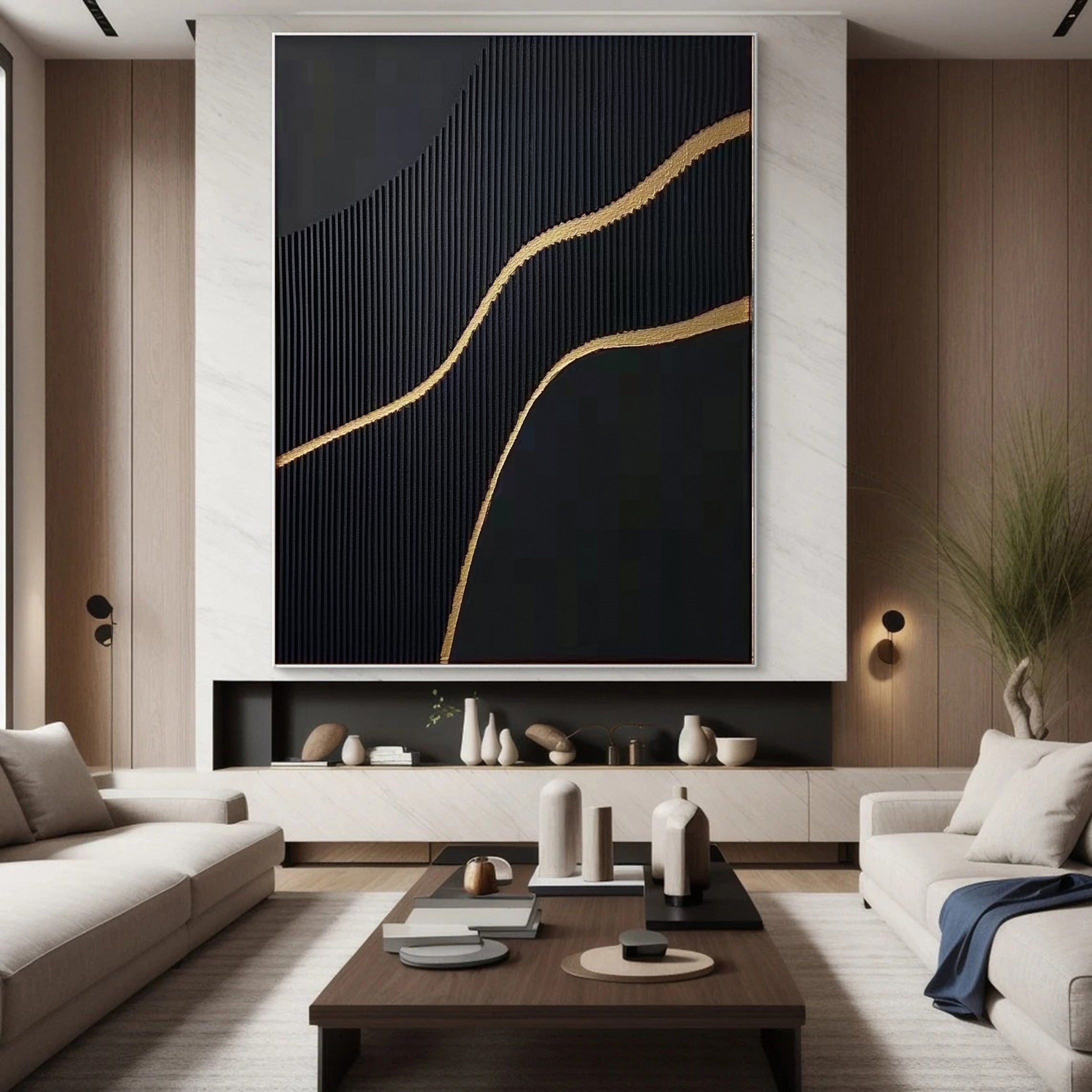 Luxury Textured Wall Art in Black and Gold for Upscale Interior Design #BM 115