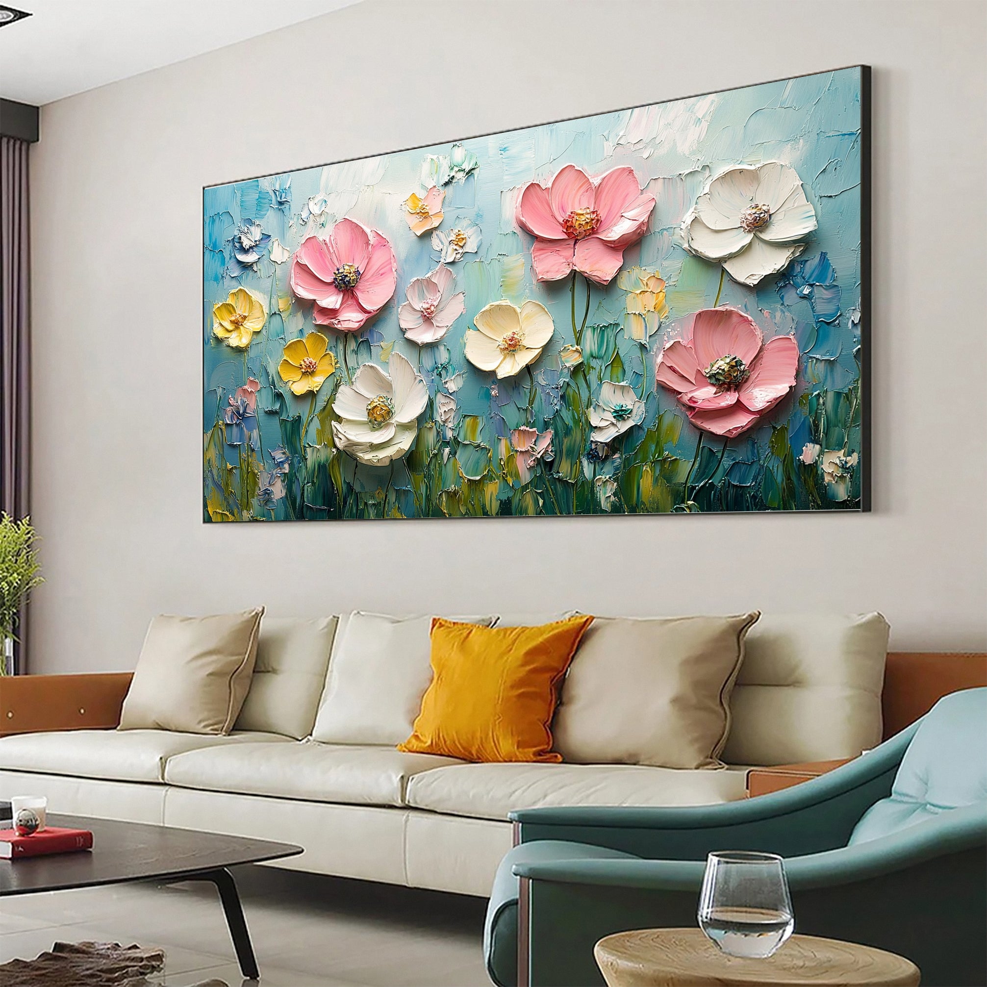 Vibrant Lotus Flower Painting 3D Textured Canvas Art for Modern Homes #CAP 035