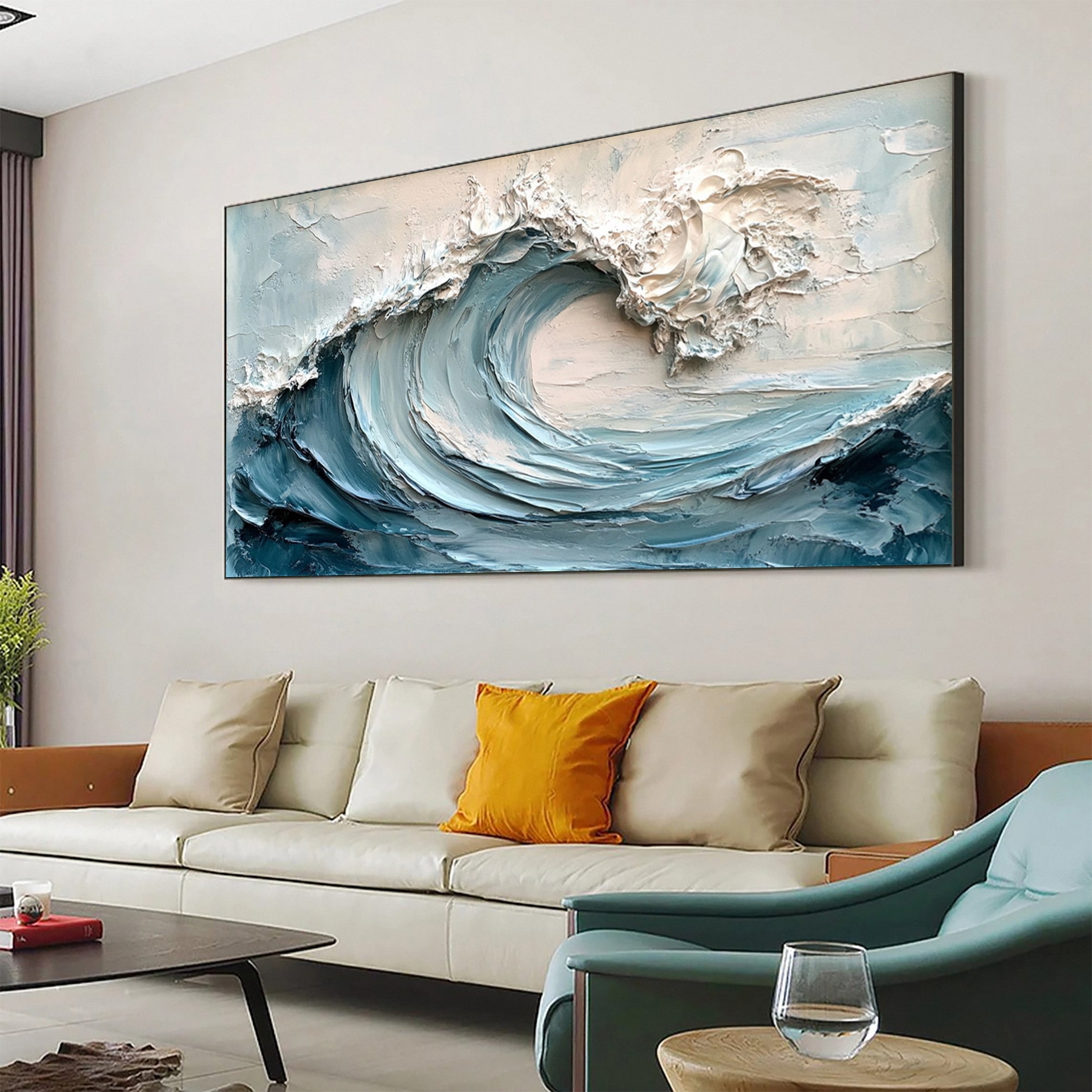 Large Abstract Sea Waves Artwork for Contemporary Wall Decor #OP 012