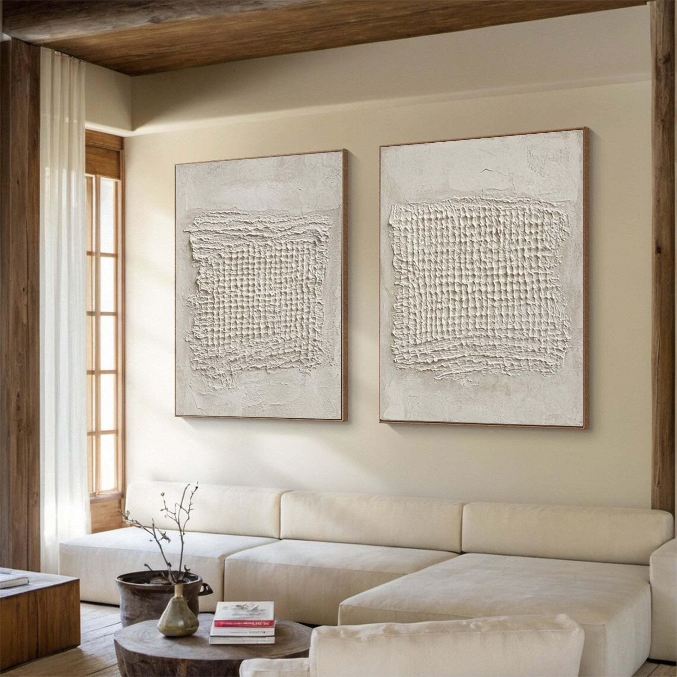 Contemporary Neutral Painting with Tactile Woven Centers #BGA 322