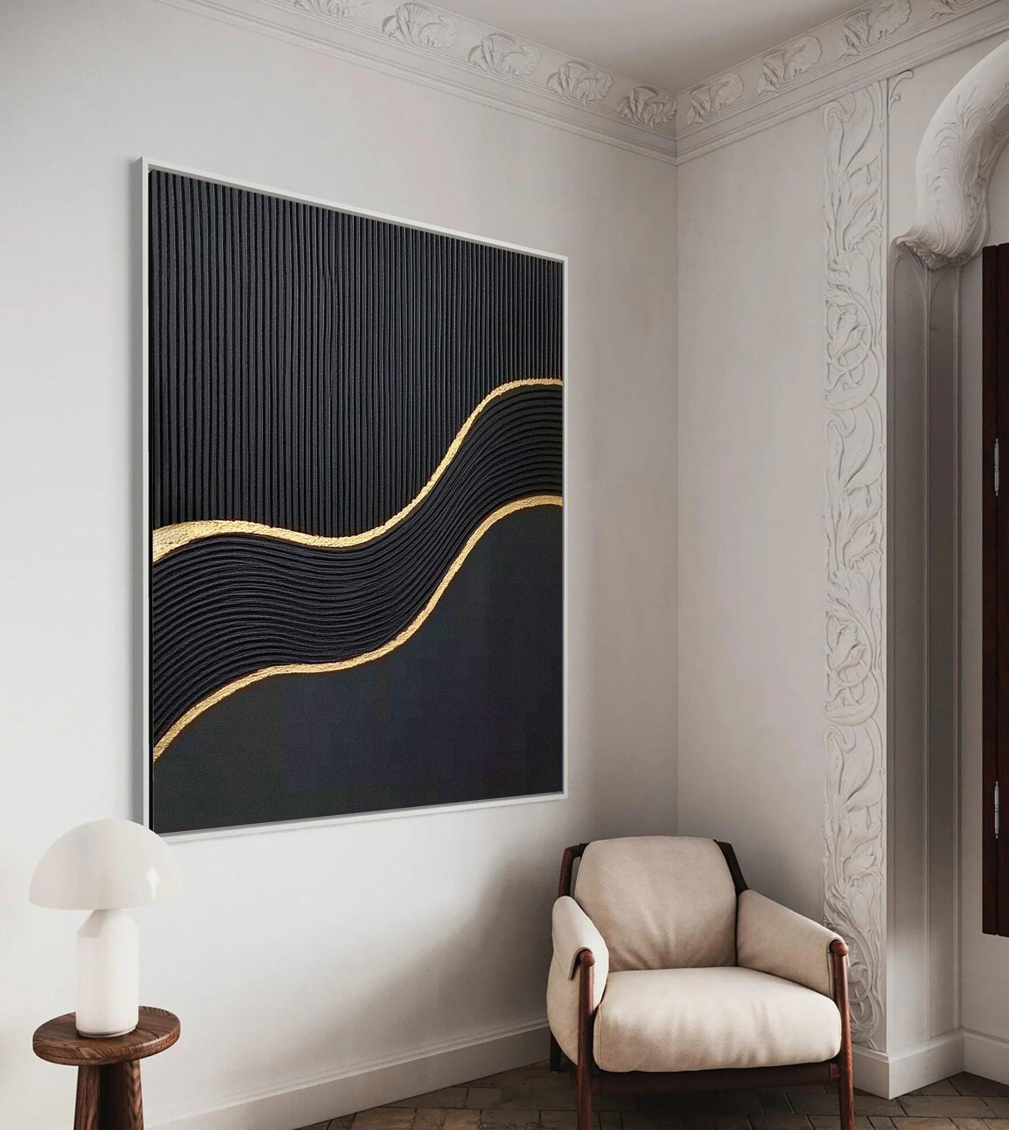 Luxurious Black and Gold Abstract Canvas Wall Art for Modern Homes #BM 103