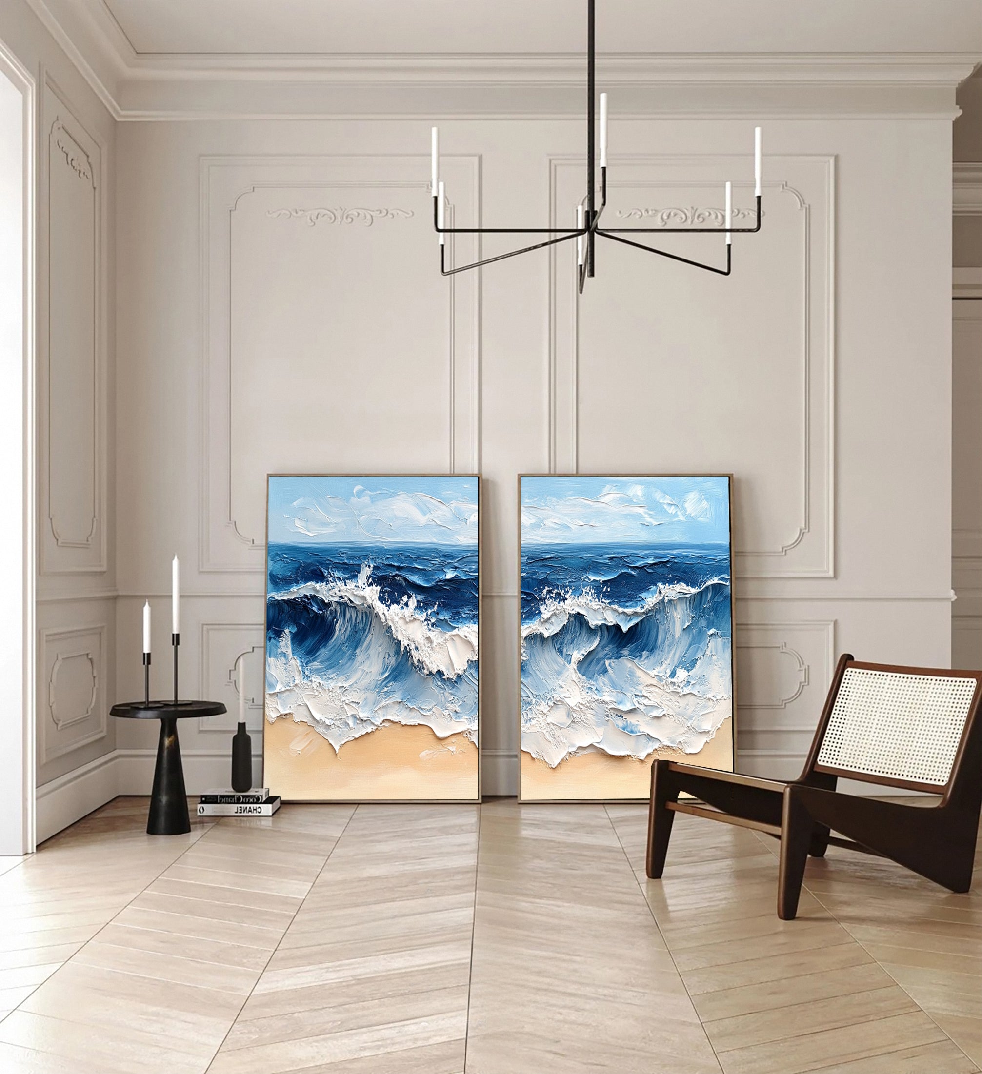 Modern Maritime Canvas Luxurious Textured Ocean Waves Art Set Of 2 #BBS 029