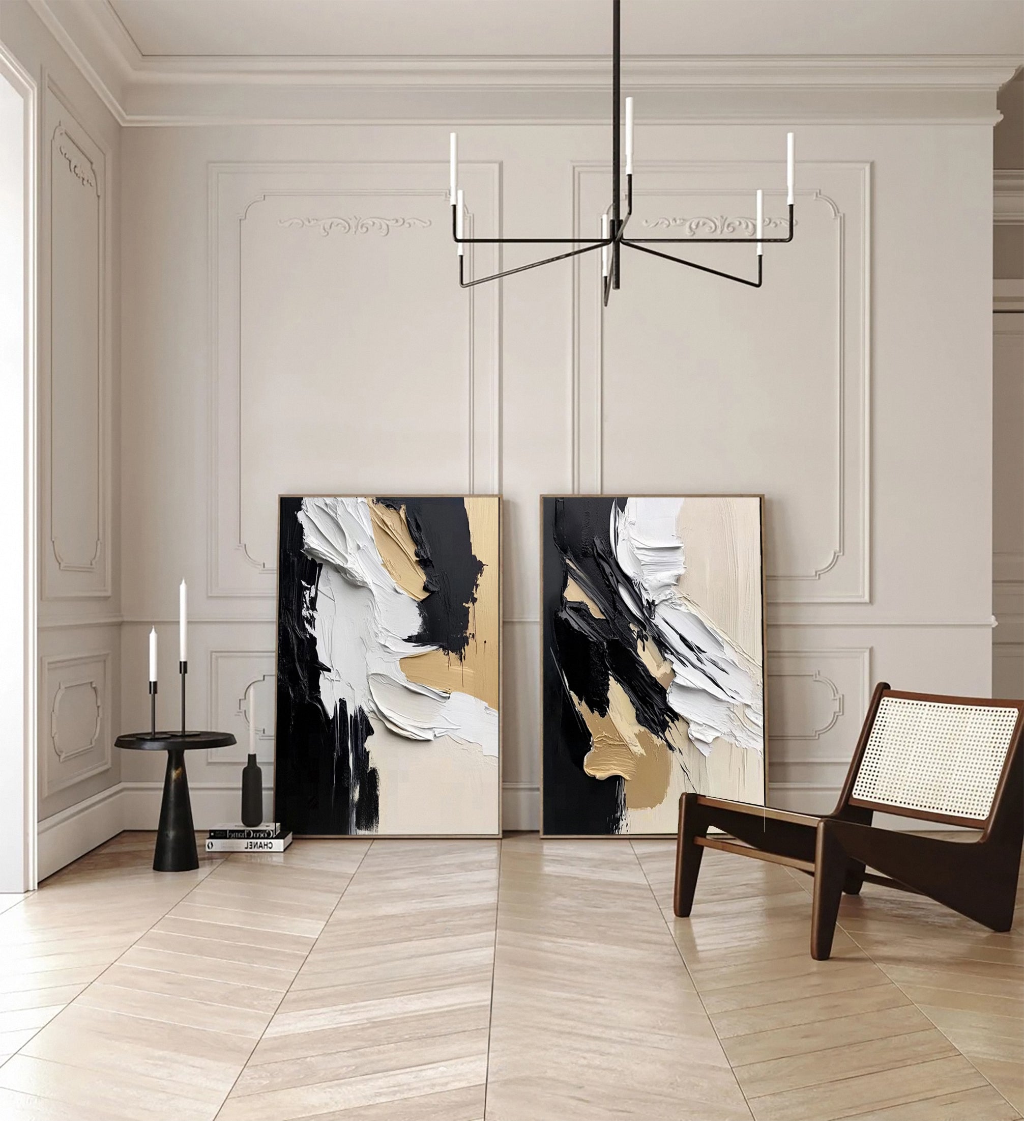 Modern Art Canvas Bold Textures and Metallic Gold Accents Set Of 2 #BBS 027