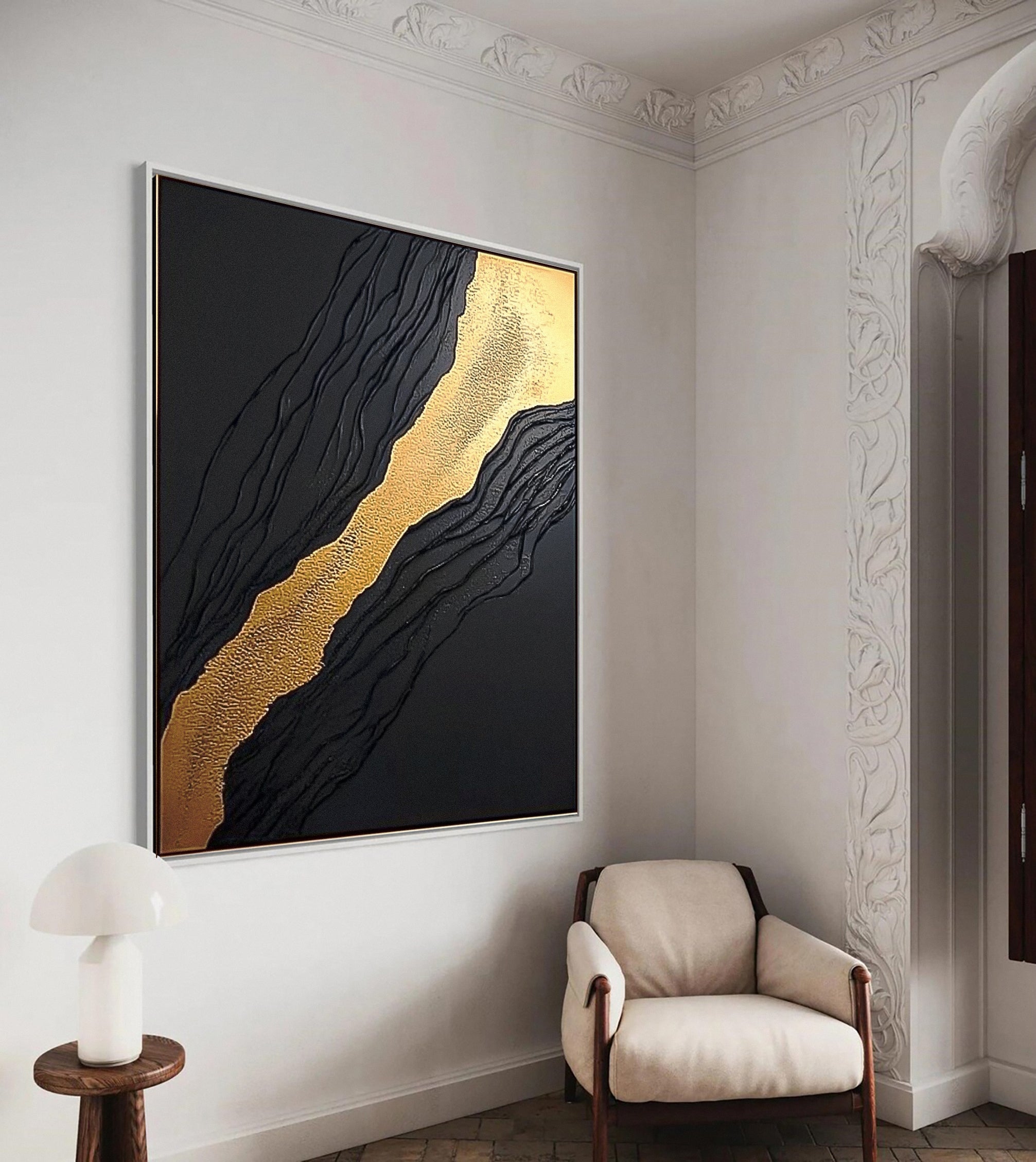 Luxury Textured Wall Art in Black and Gold for Upscale Interior Design #BM 117