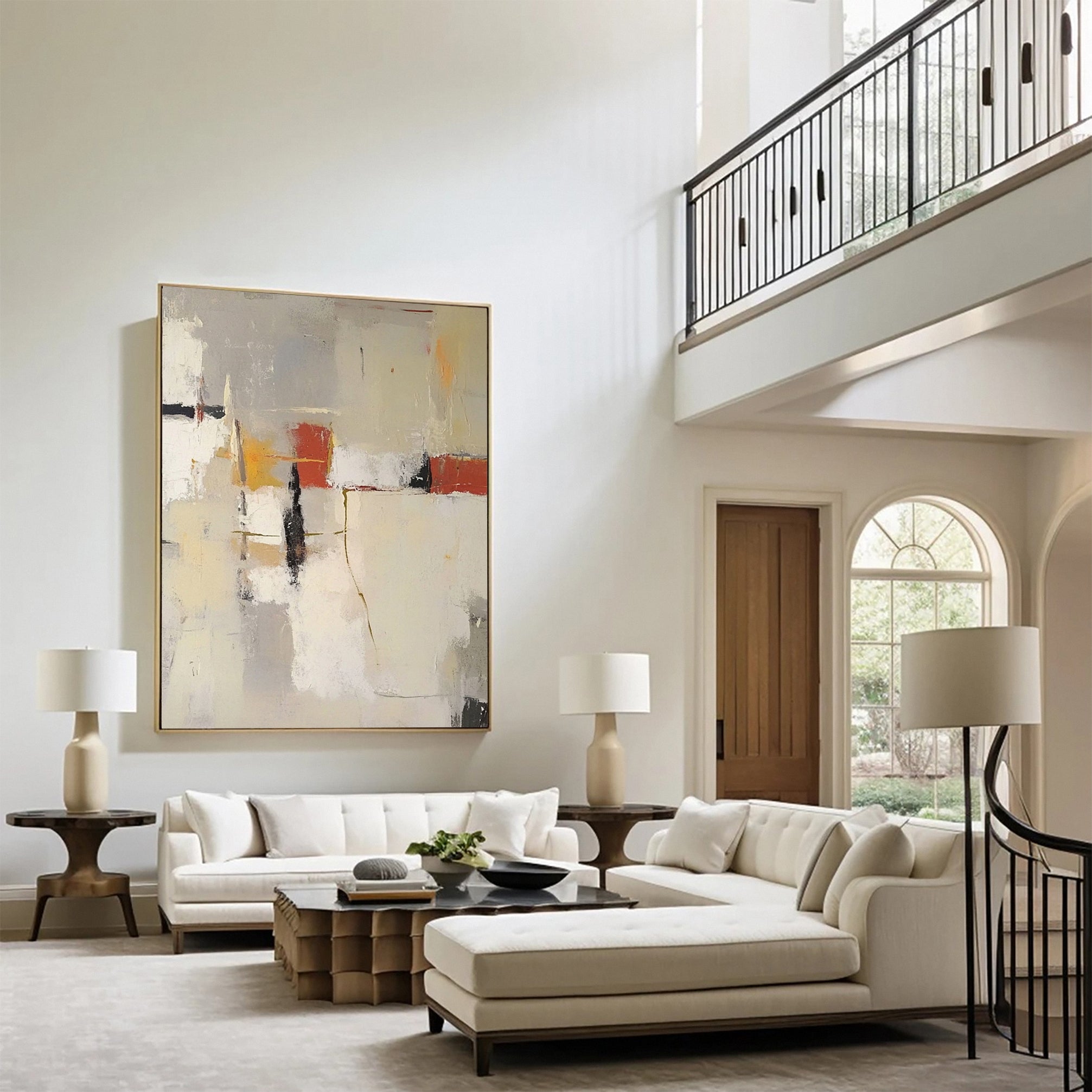 Neutral Palette Abstract Art with Vibrant Accents Canvas #BBA 084