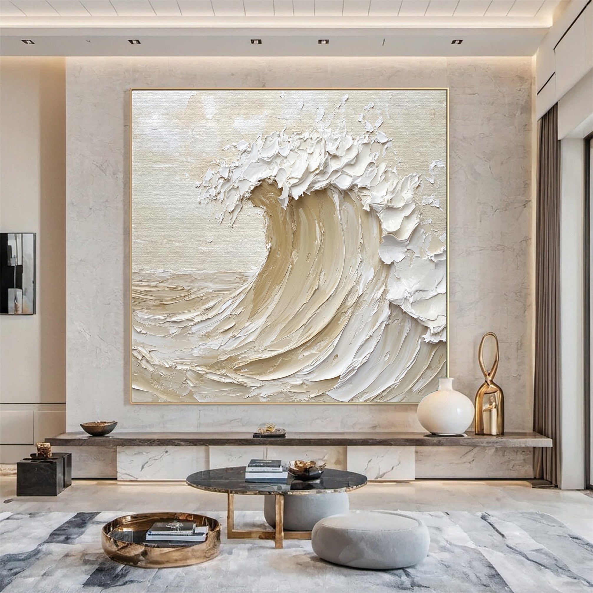 Luxury Ocean Wave Art with 3D Textured Finish for Upscale Homes #OP 037