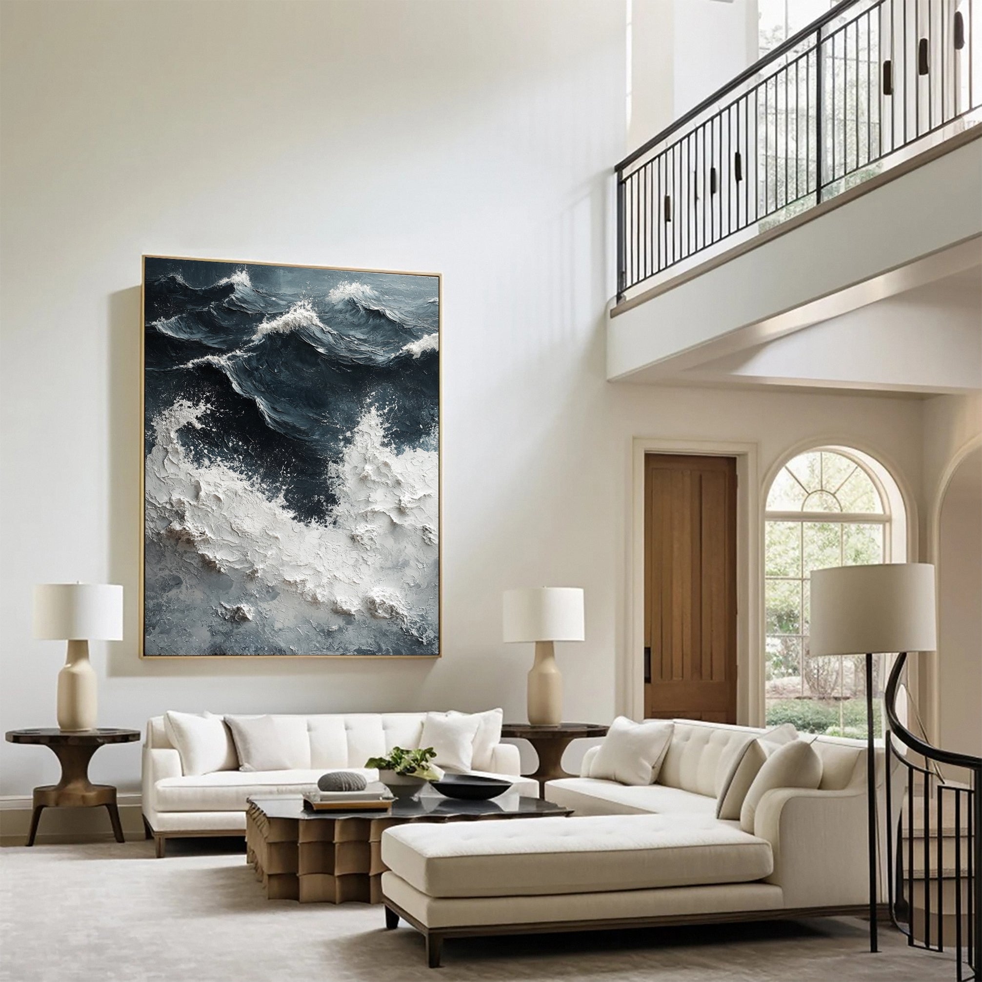 Luxury Ocean Wave Art with 3D Textured Finish for Upscale Homes #OP 047