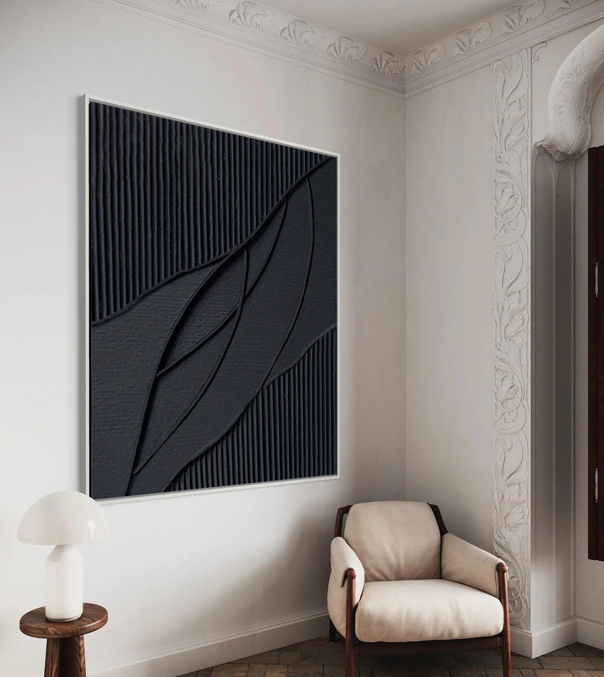 Monochrome Elegance Textured Black Abstract Wall Art #BM 124