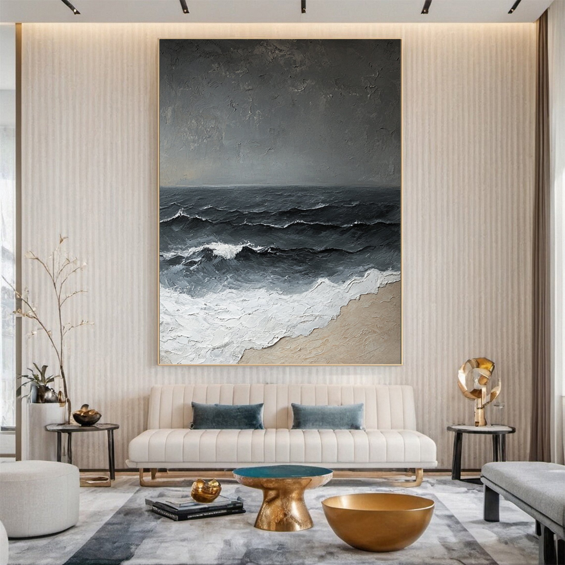 Luxury Ocean Wave Art with 3D Textured Finish for Upscale Homes #OP 042