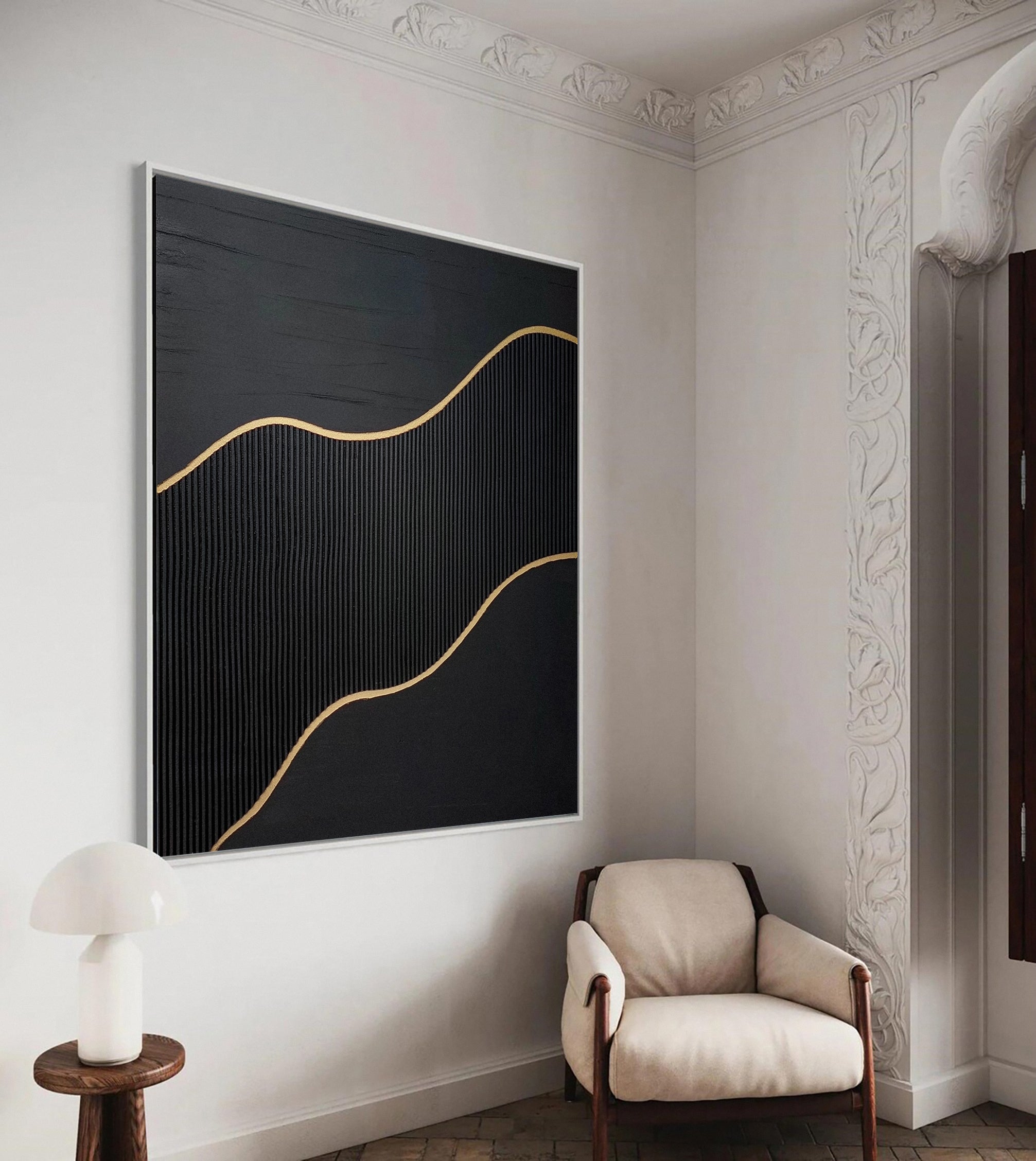 Luxury Textured Wall Art in Black and Gold for Upscale Interior Design #BM 113