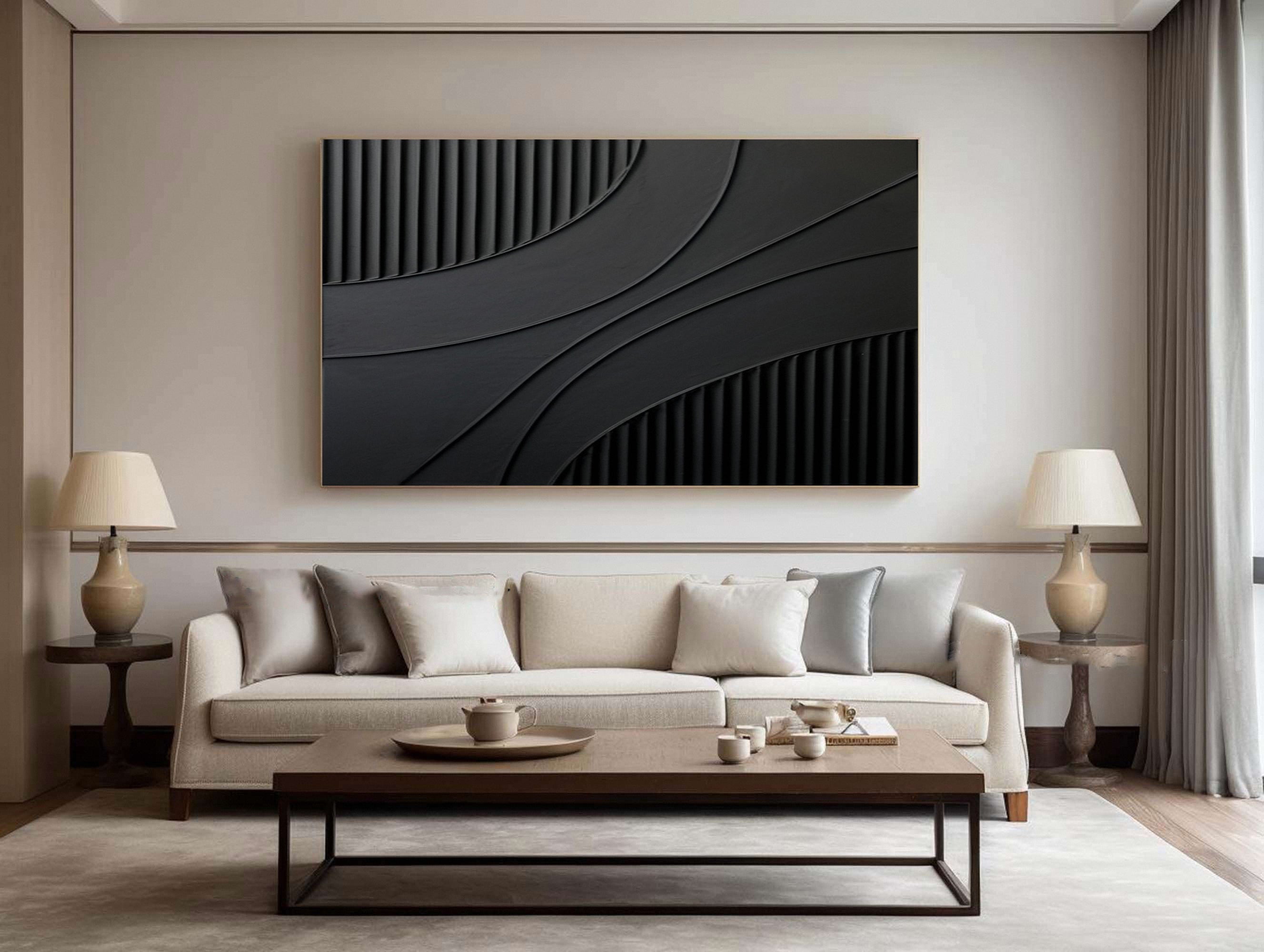 Black Abstract with Vertical Striations and Overlapping Curves #BGA 331