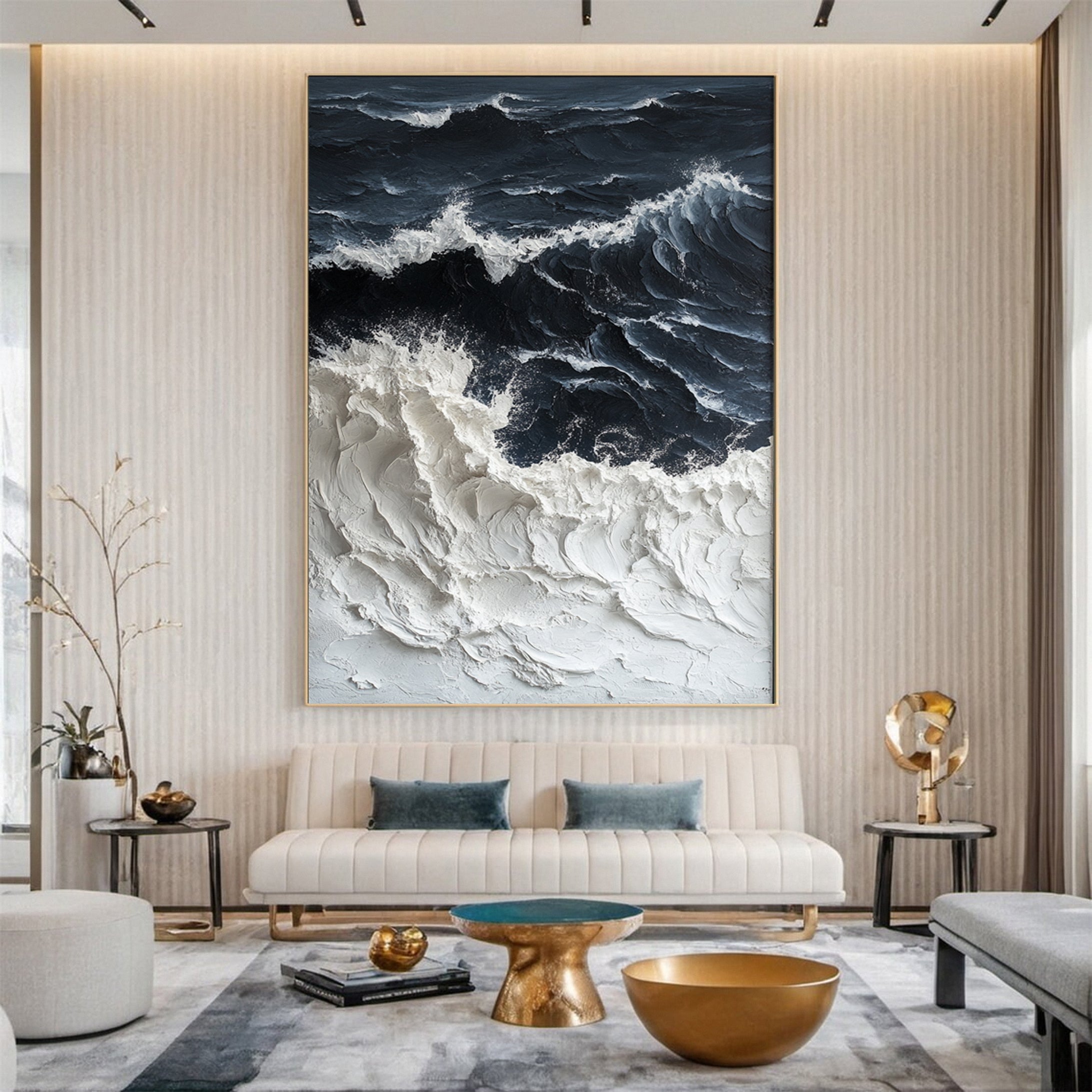 Luxury Ocean Wave Art with 3D Textured Finish for Upscale Homes #OP 041