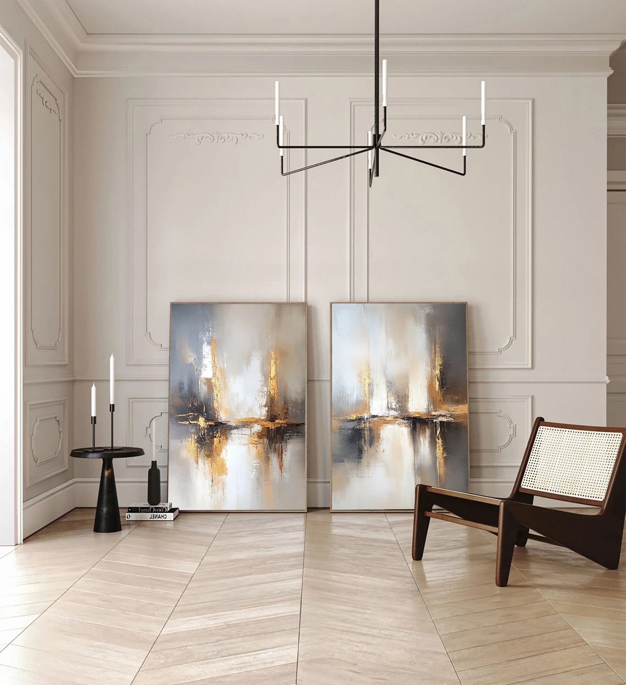 Golden Reflections Luxurious Abstract Art Set Of 2 #WS 041