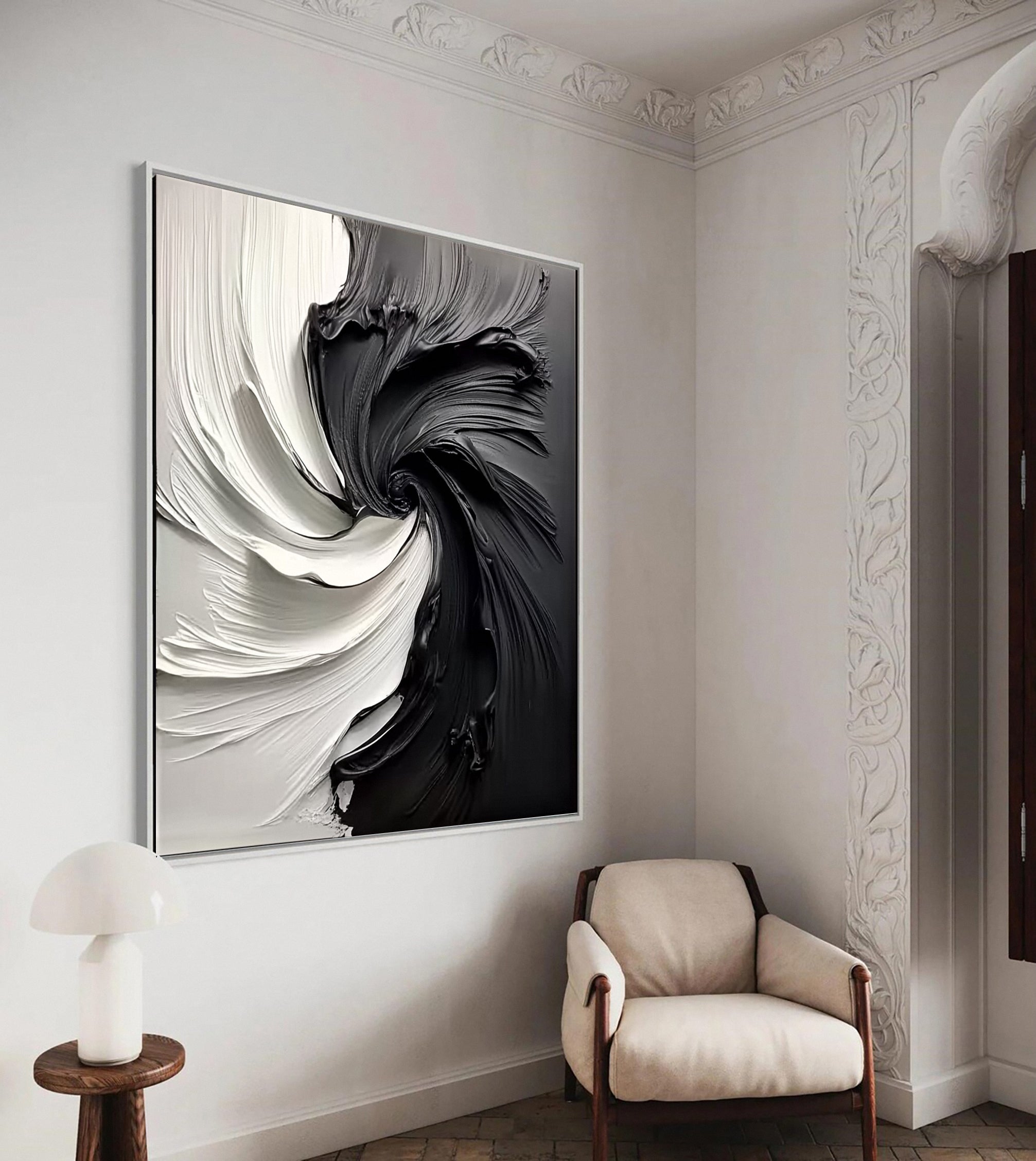 Black and White Vortex Abstract Textured Art Painting #BM 132