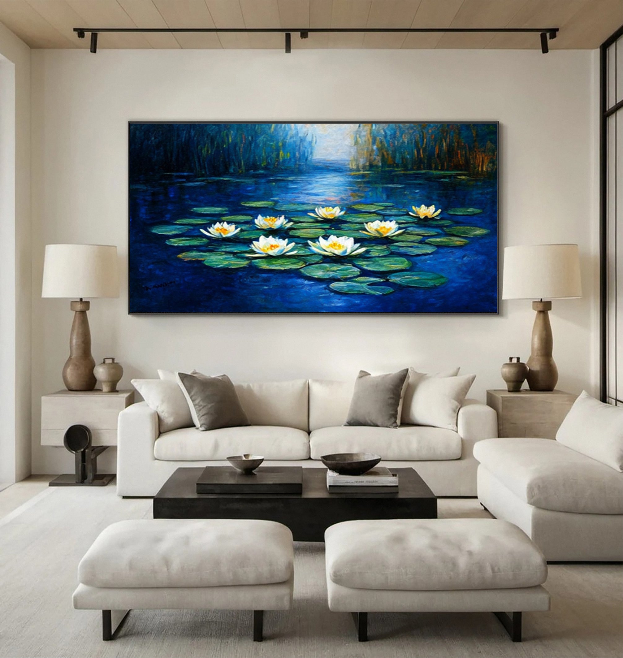 Modern Painting with Soft Light and Reflections on Dark Water #BGA 361