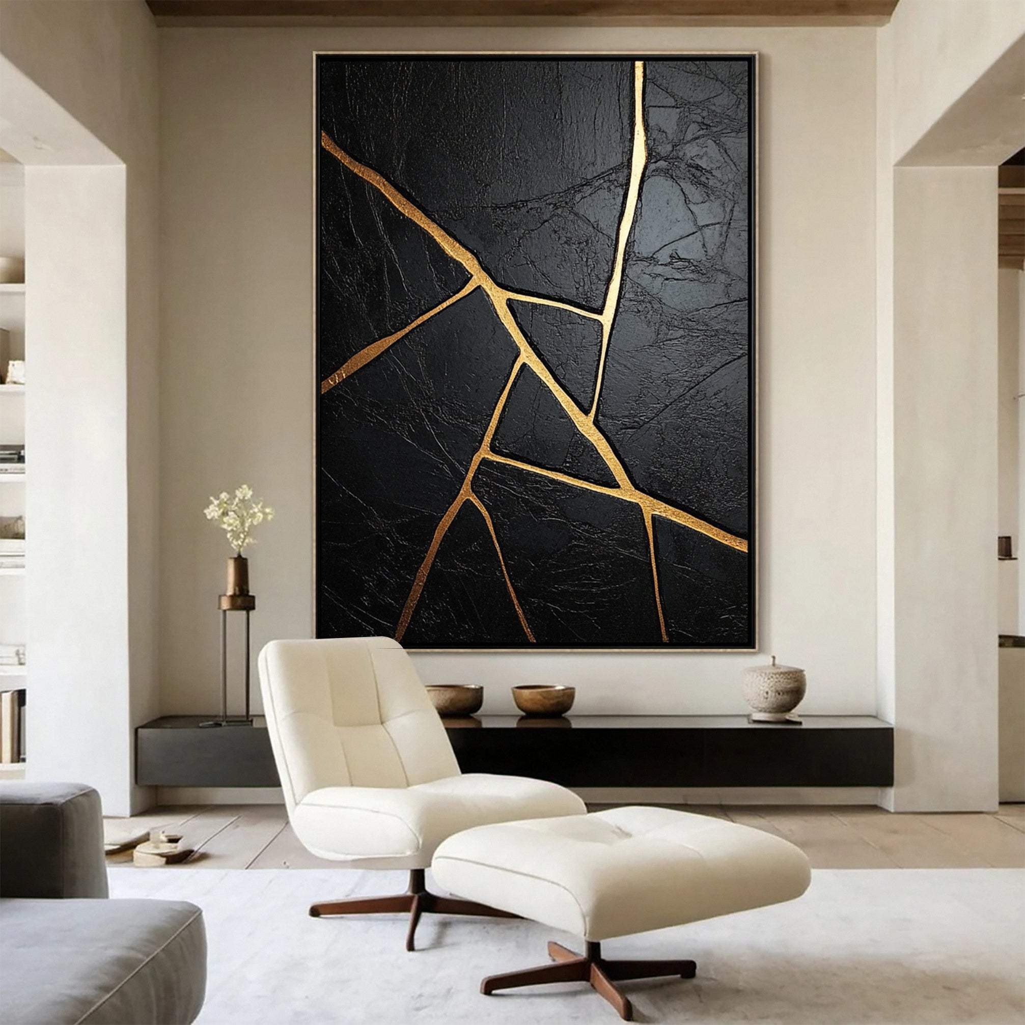 Luxury Textured Wall Art in Black and Gold for Upscale Interior Design #BM 109