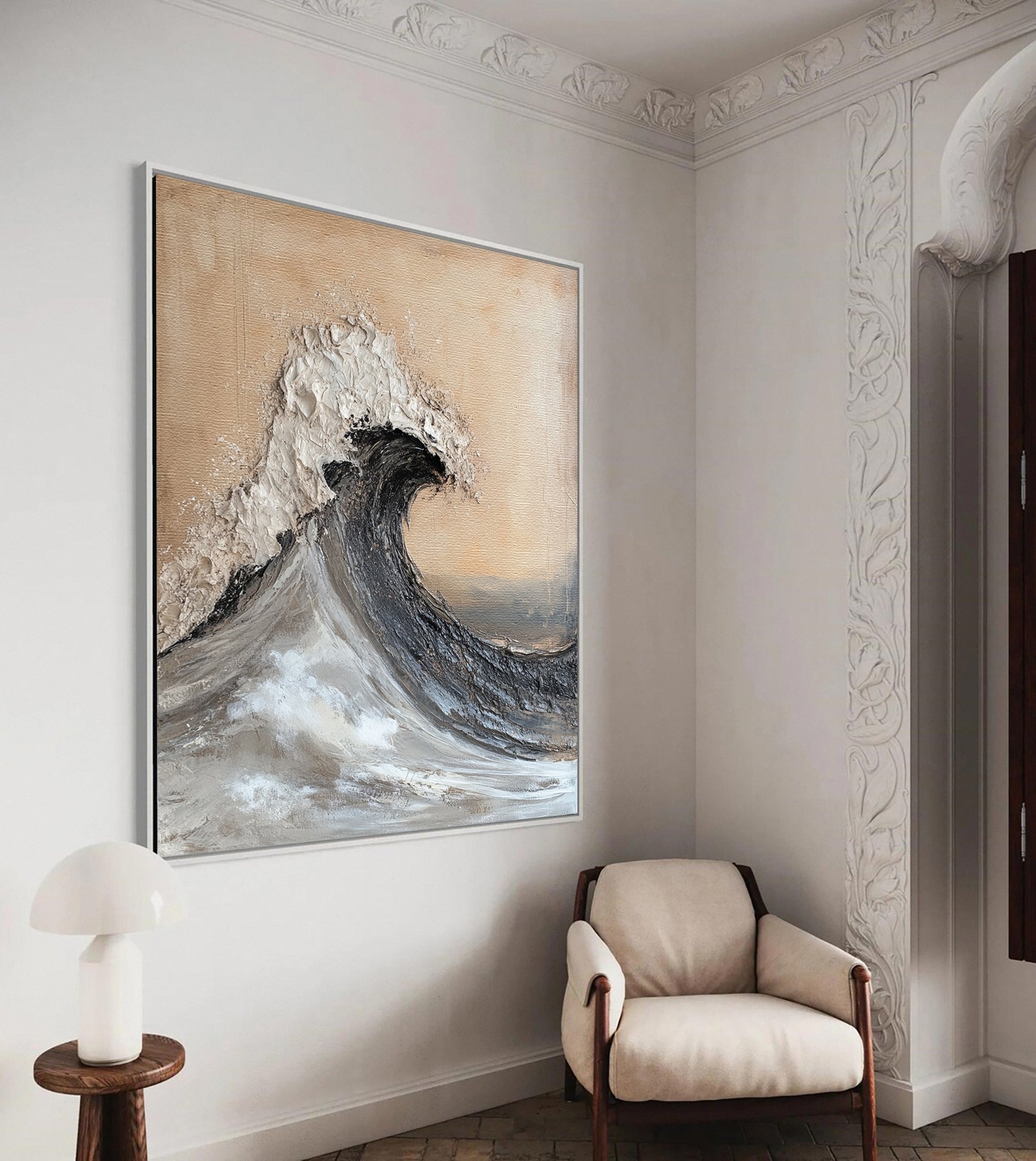 Luxury Ocean Wave Art with 3D Textured Finish for Upscale Homes #OP 039