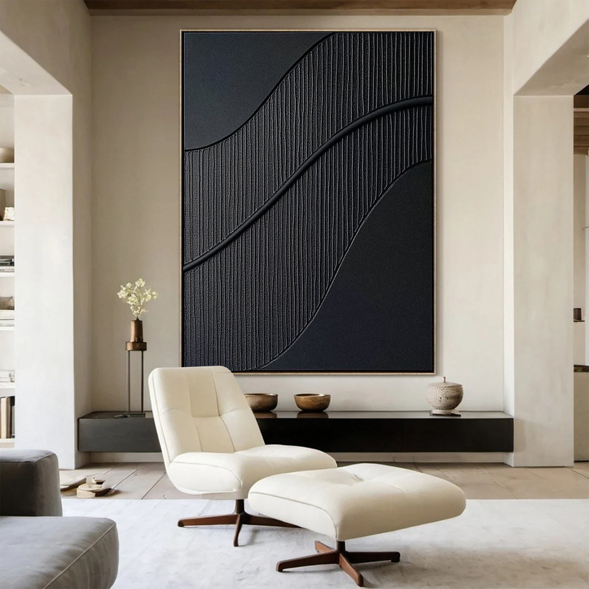 Monochrome Elegance Textured Black Abstract Wall Art #BM 125