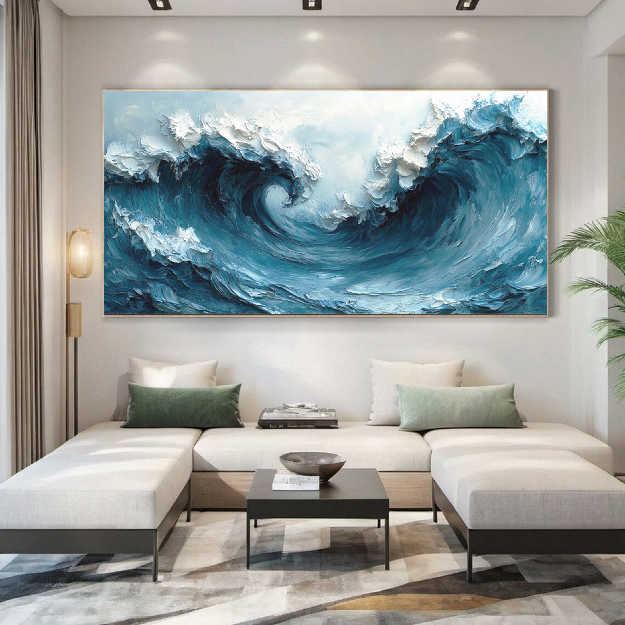 Large Abstract Seascape Canvas Textured Waves for Elegant Interiors #OP 020