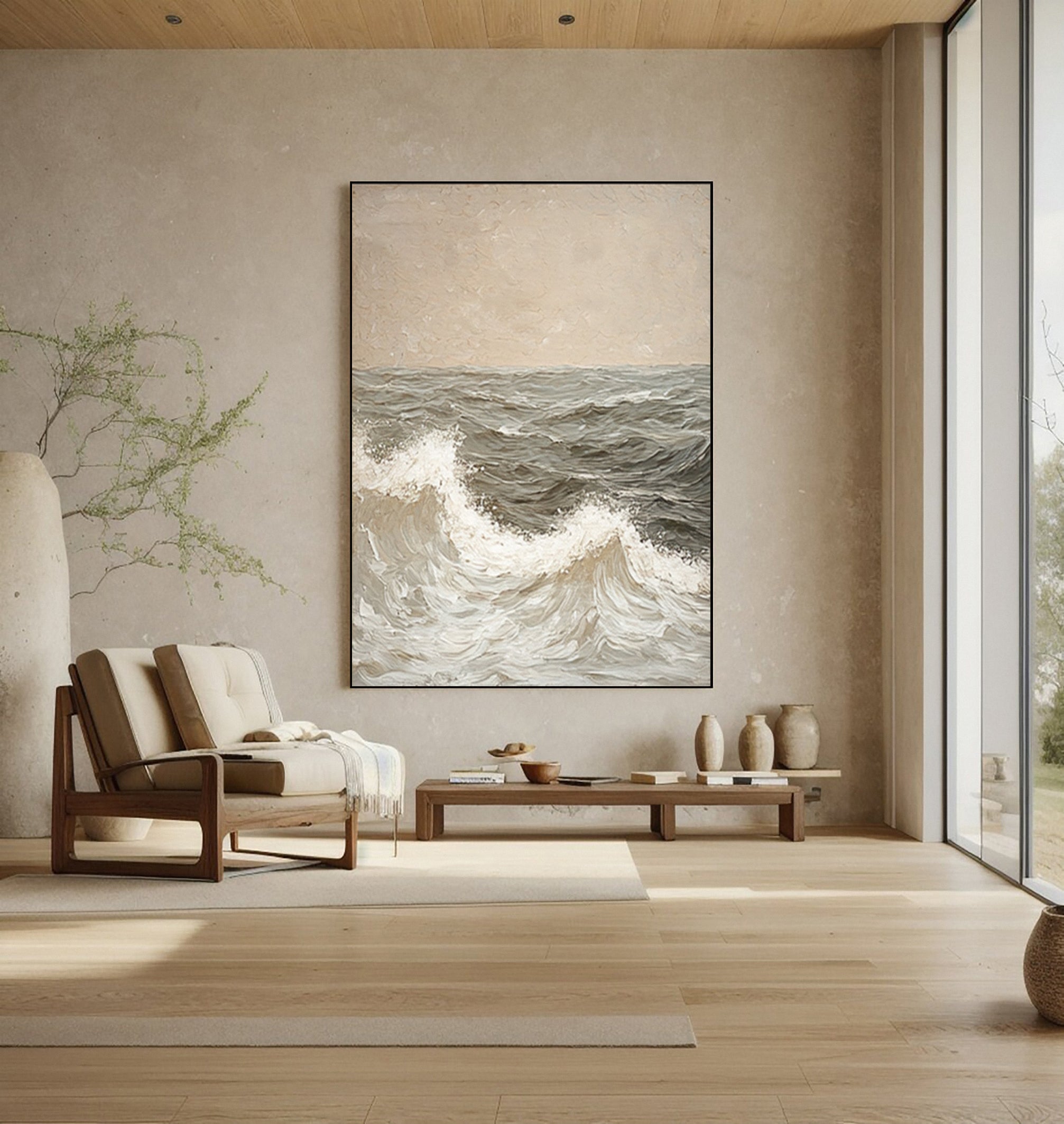 Modern Abstract Seascape with Gentle Waves and Neutral Sky #BGA 338