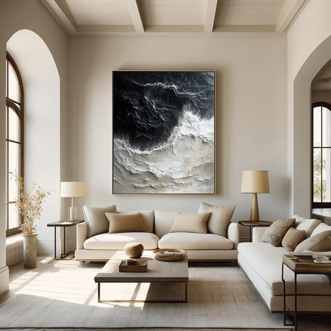 Luxury Ocean Wave Art with 3D Textured Finish for Upscale Homes #OP 043