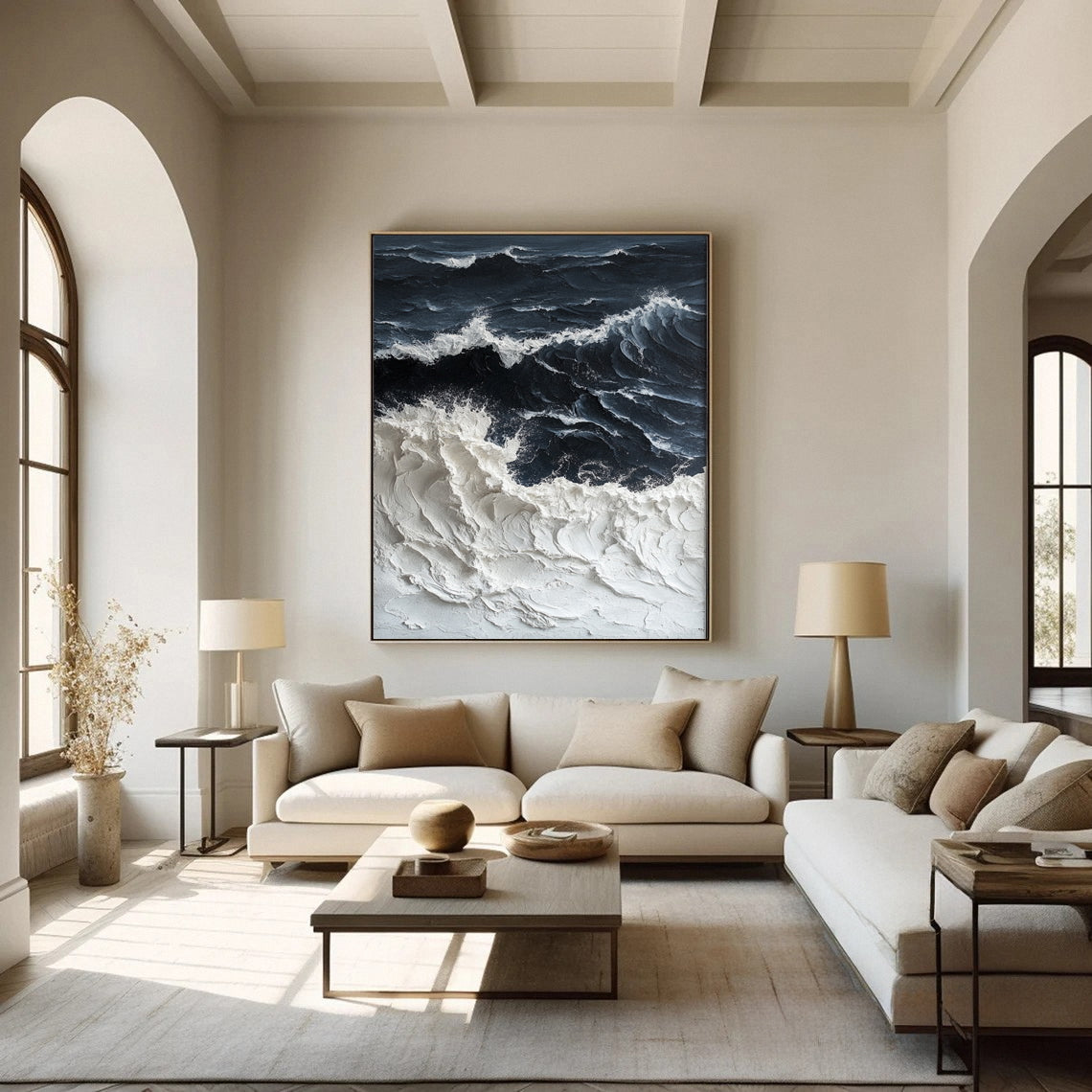 Luxury Ocean Wave Art with 3D Textured Finish for Upscale Homes #OP 041