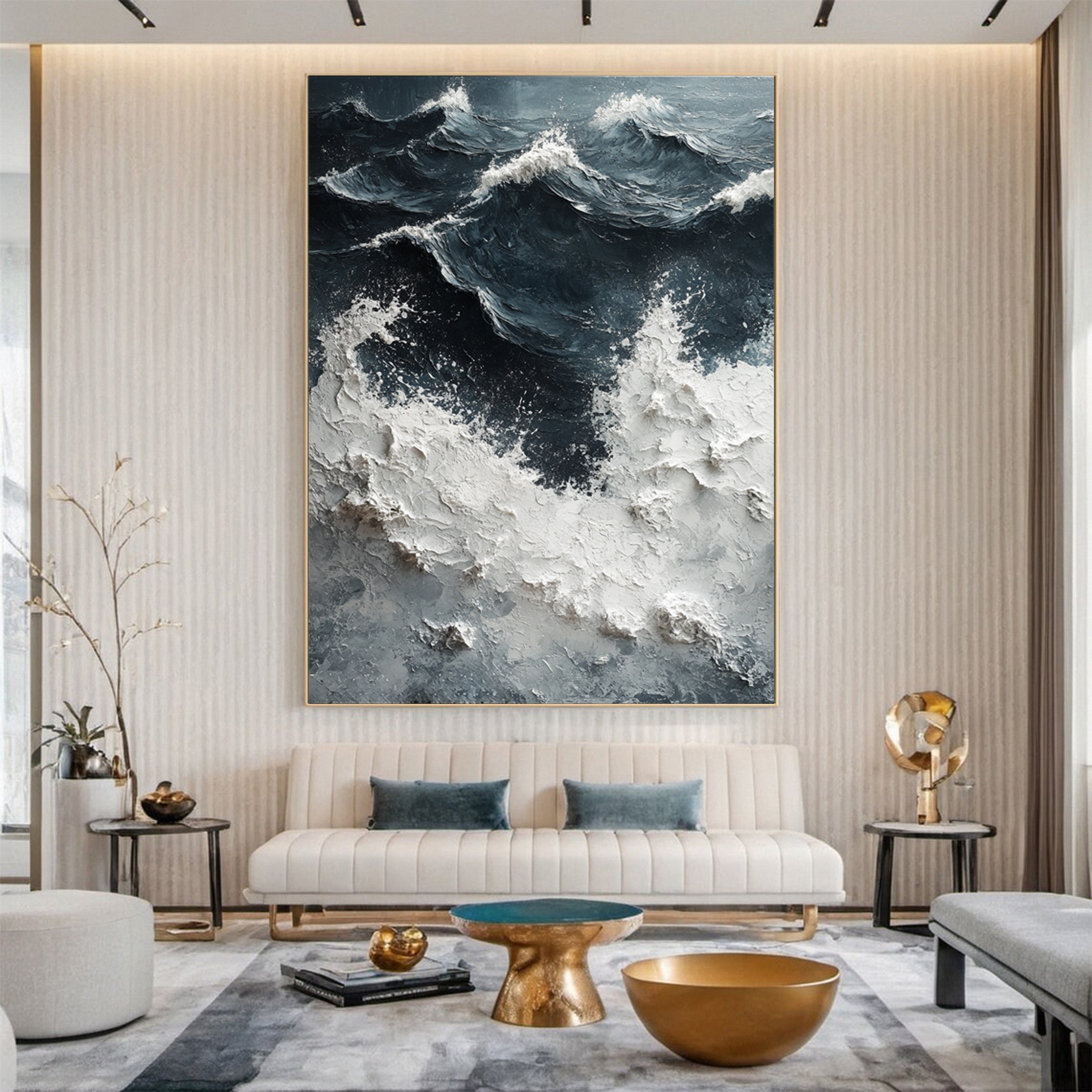 Luxury Ocean Wave Art with 3D Textured Finish for Upscale Homes #OP 047