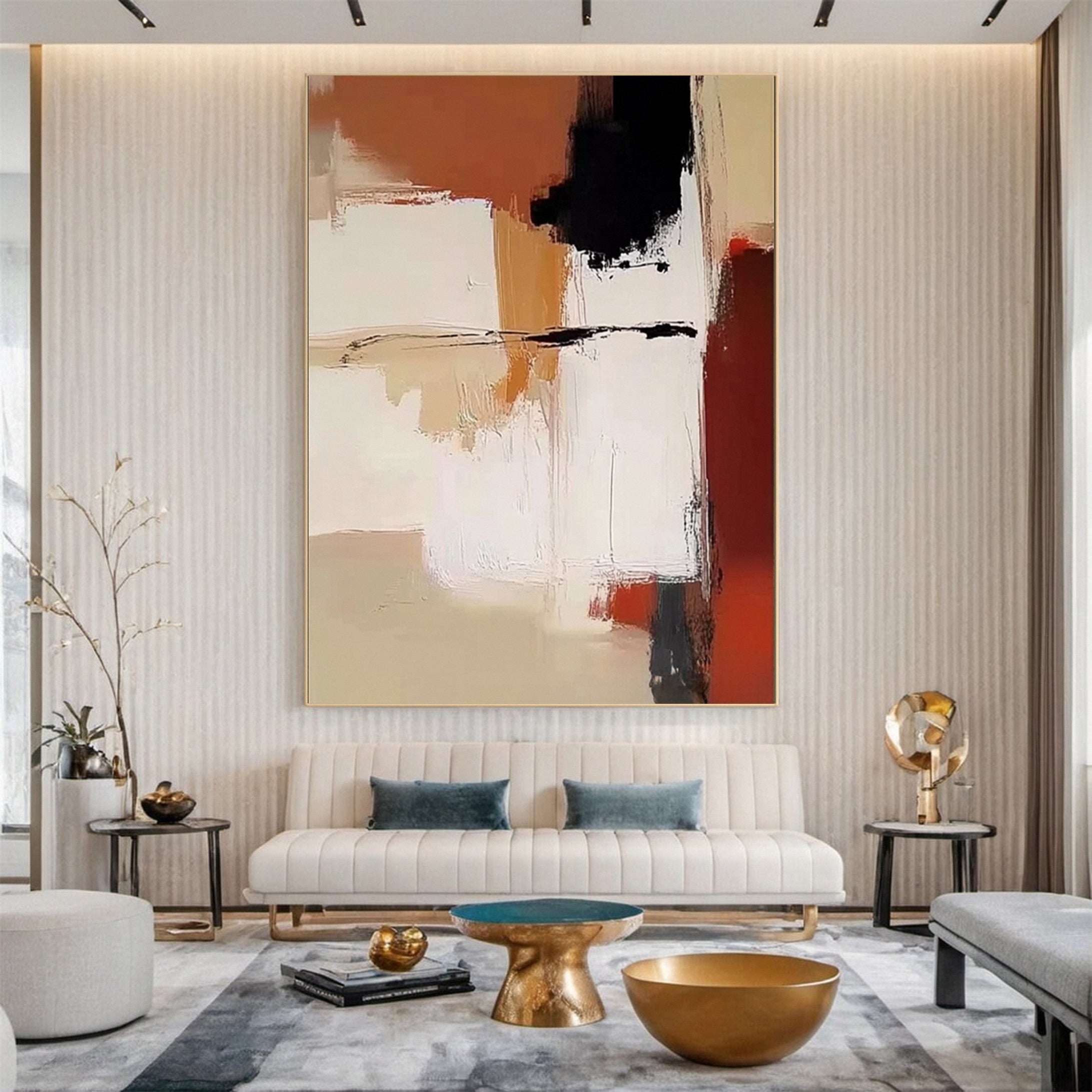 Neutral Palette Abstract Art with Vibrant Accents Canvas #BBA 086