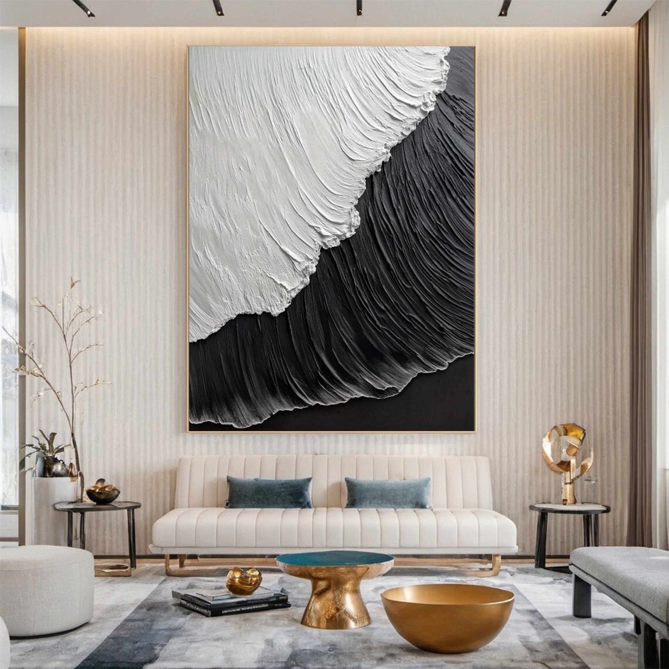 Luxury Ocean Wave Art with 3D Textured Finish for Upscale Homes #OP 045