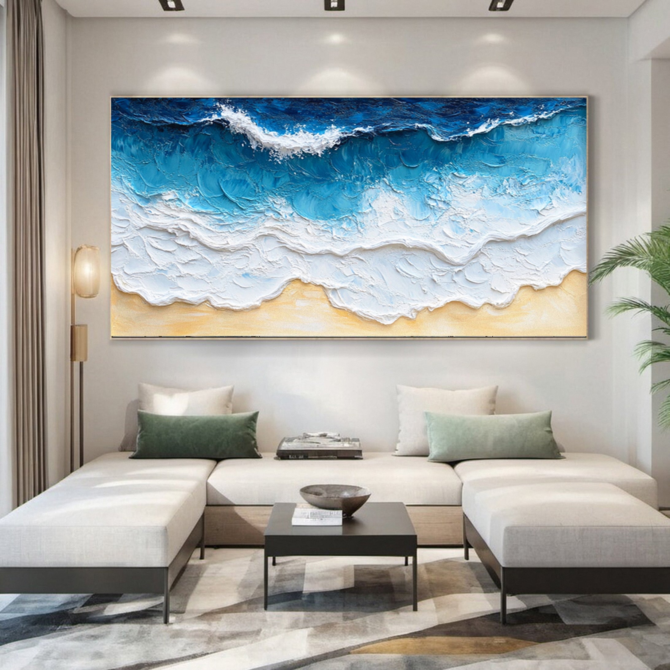 Large Abstract Seascape Canvas Textured Waves for Elegant Interiors #OP 022