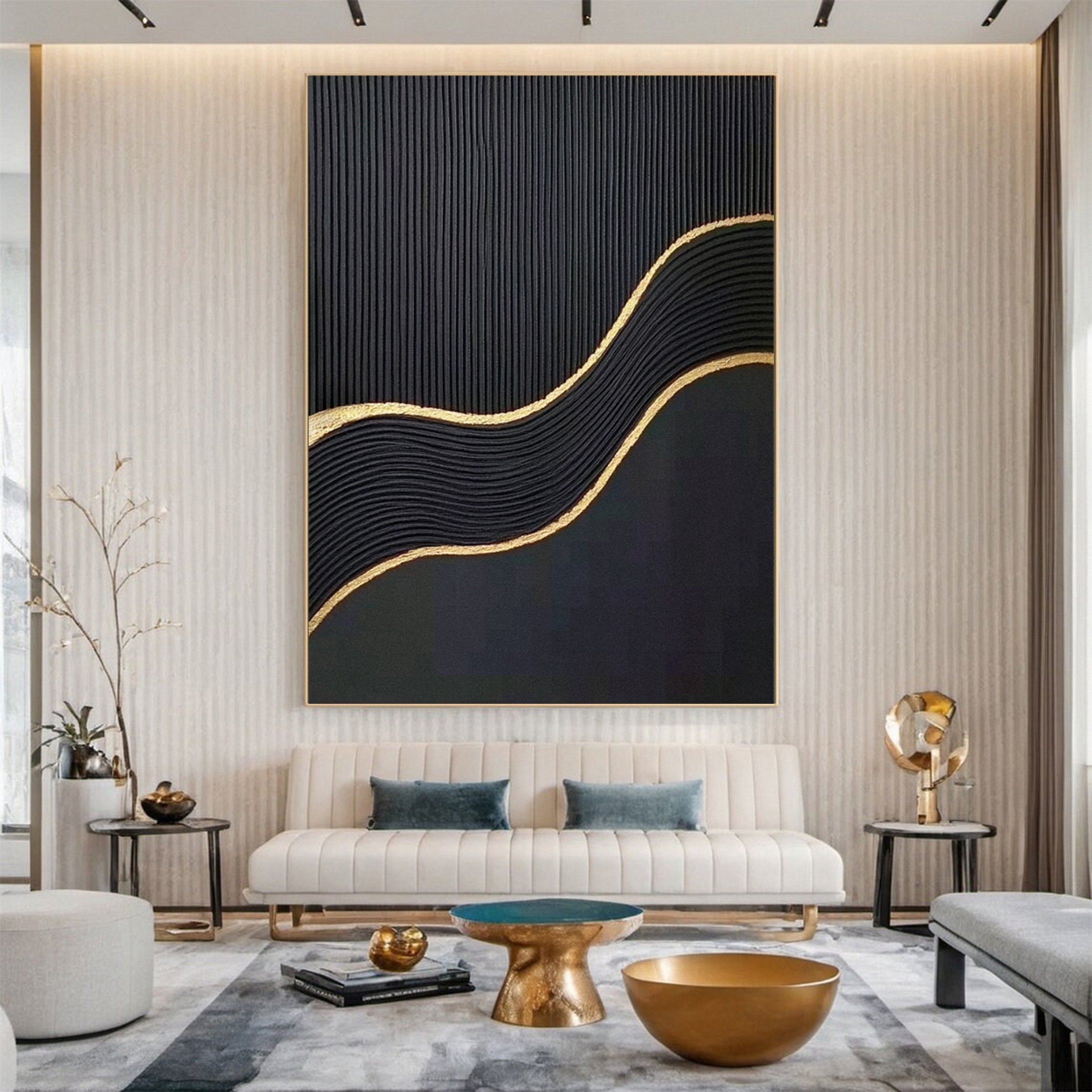 Luxurious Black and Gold Abstract Canvas Wall Art for Modern Homes #BM 103