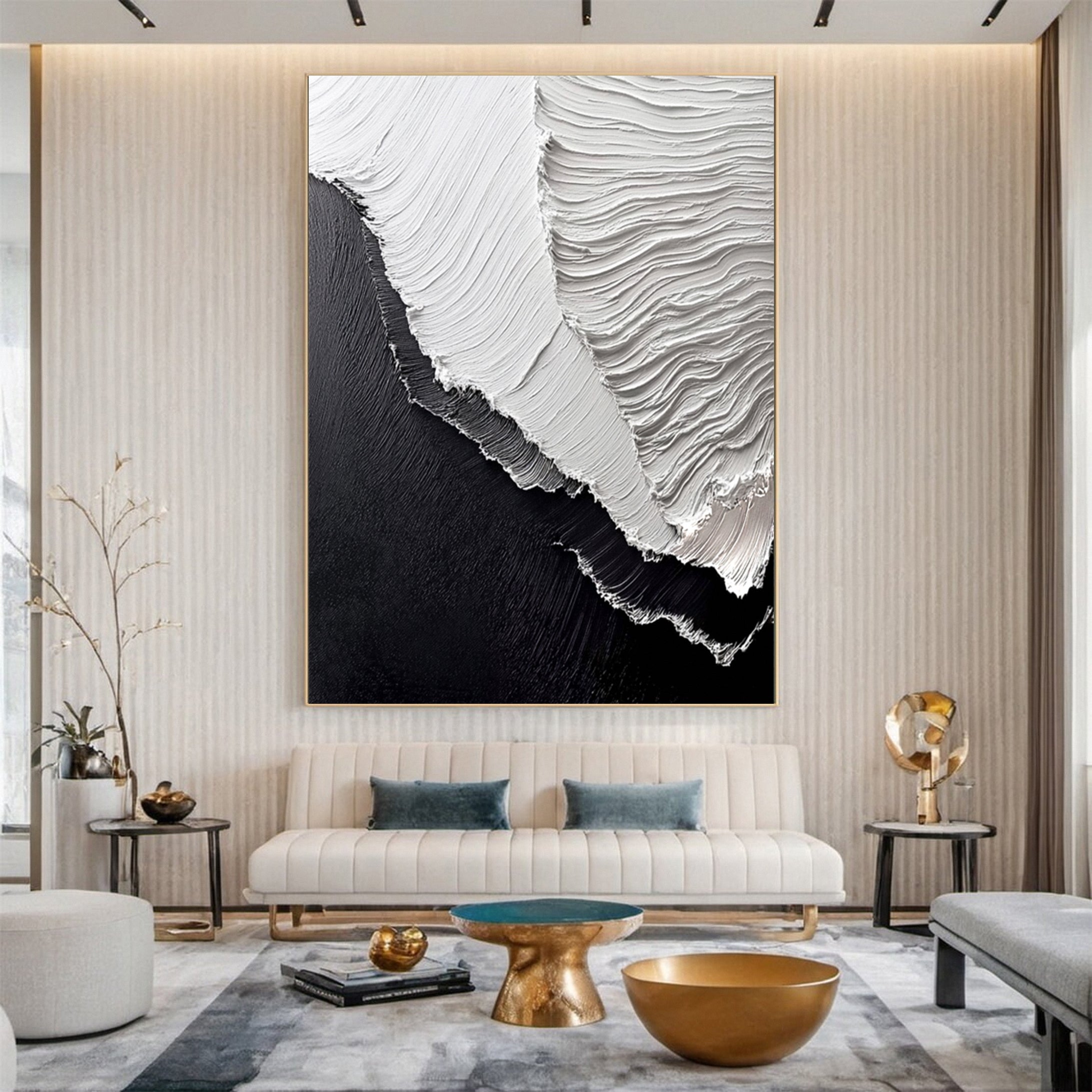 Luxury Ocean Wave Art with 3D Textured Finish for Upscale Homes #OP 046