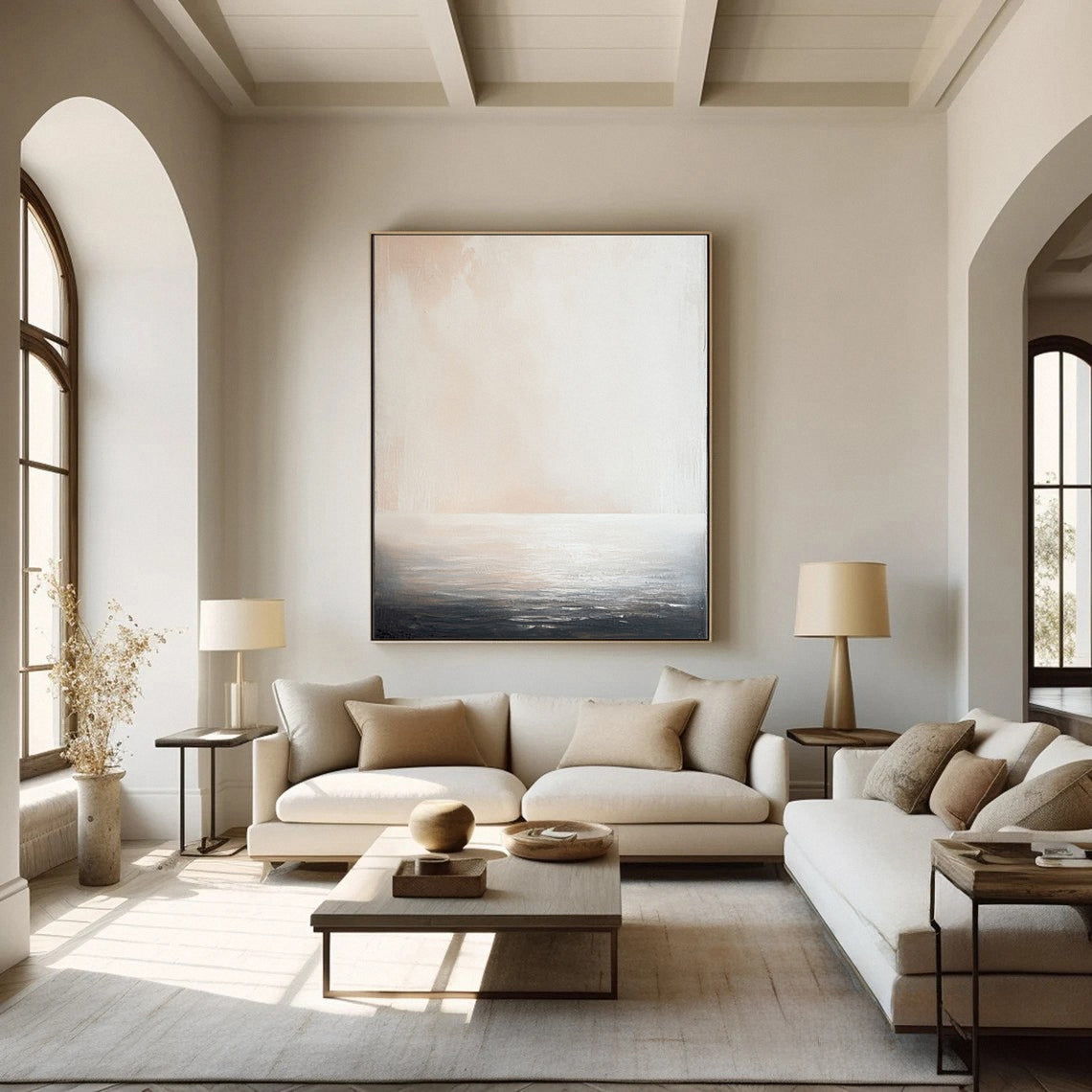 Serene Dawn Minimalist Ocean Horizon Canvas Art #OP 049