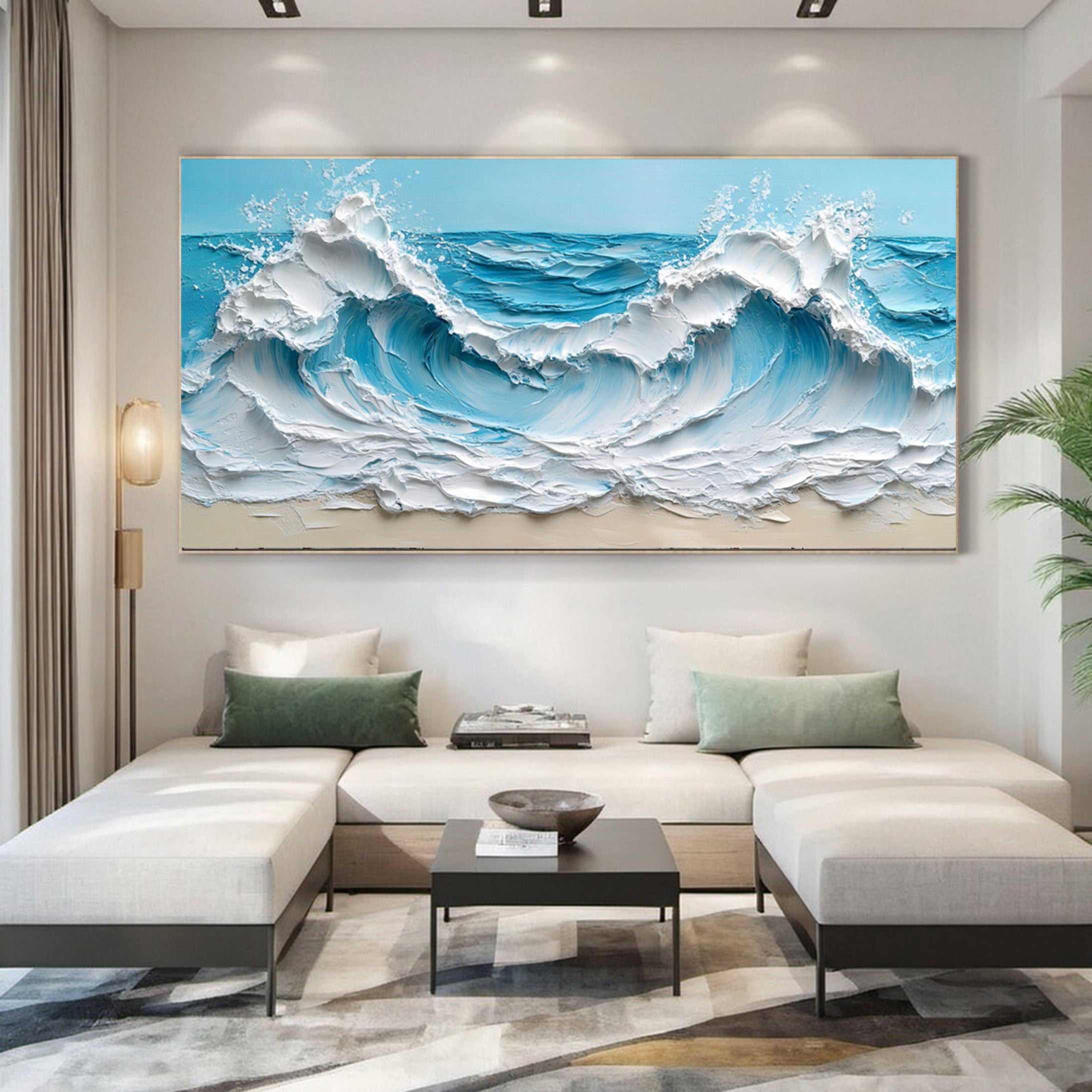 Coastal Serenity Textured Ocean Waves Oil Painting for Living Room #OP 005