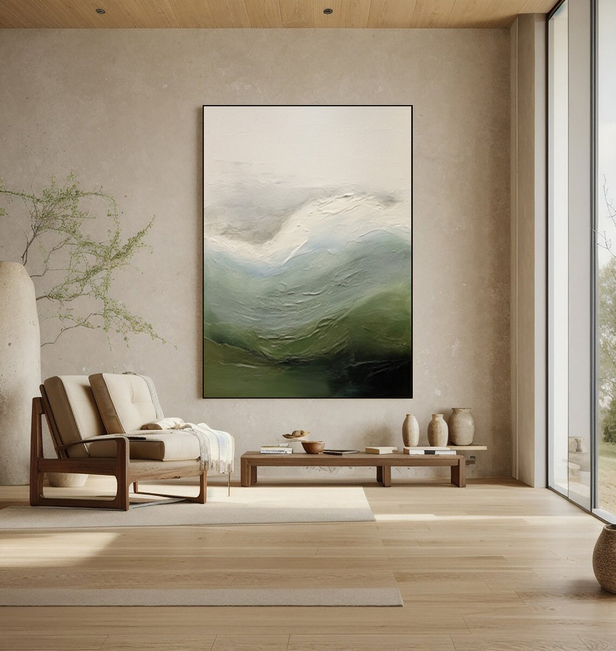 Abstract Landscape with Rolling Forms in Greens and Blues #BGA 336