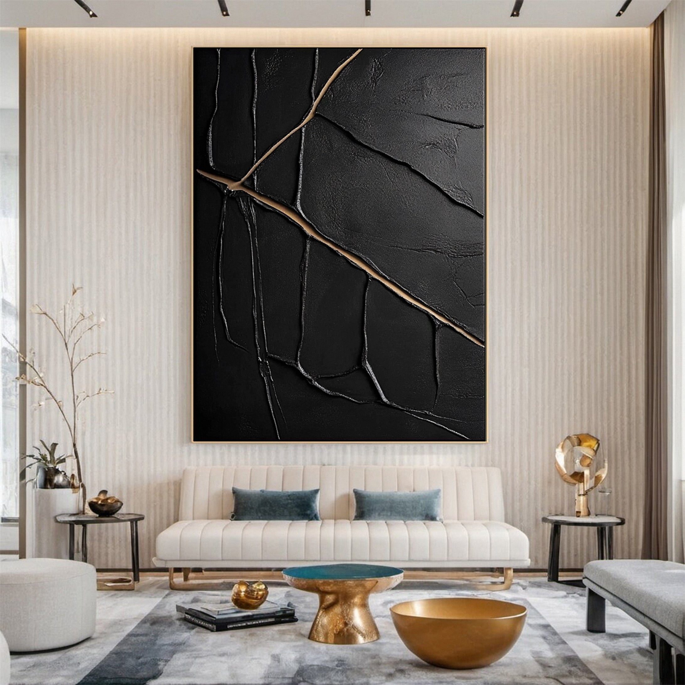 Luxury Textured Wall Art in Black and Gold for Upscale Interior Design #BM 111