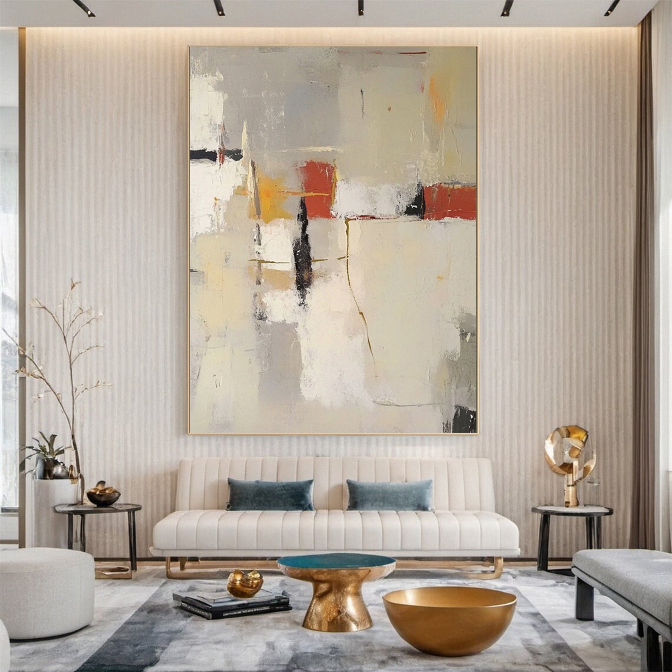 Neutral Palette Abstract Art with Vibrant Accents Canvas #BBA 084