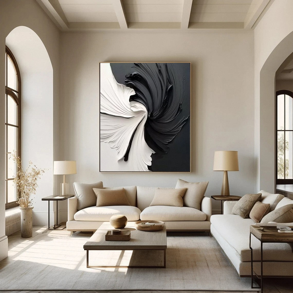 Black and White Vortex Abstract Textured Art Painting #BM 133